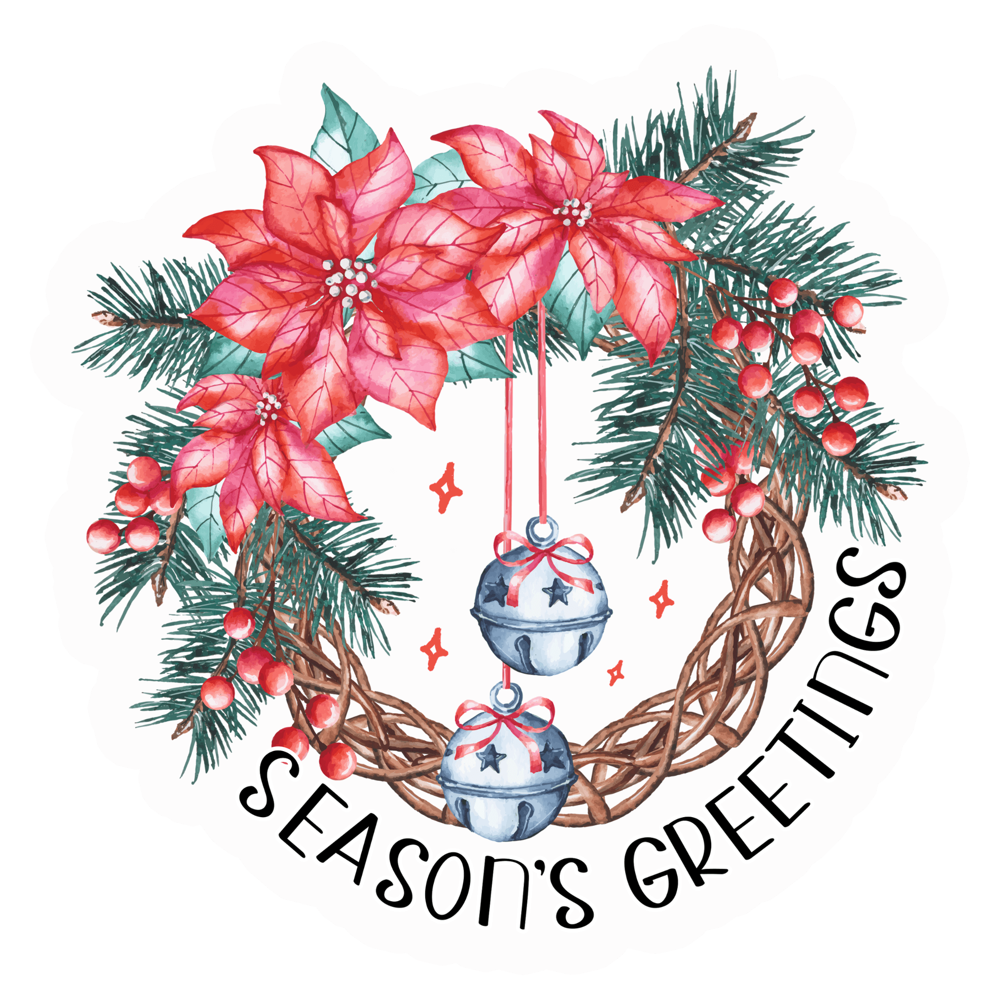 Season's Greetings Poinsettia Wreath Sticker