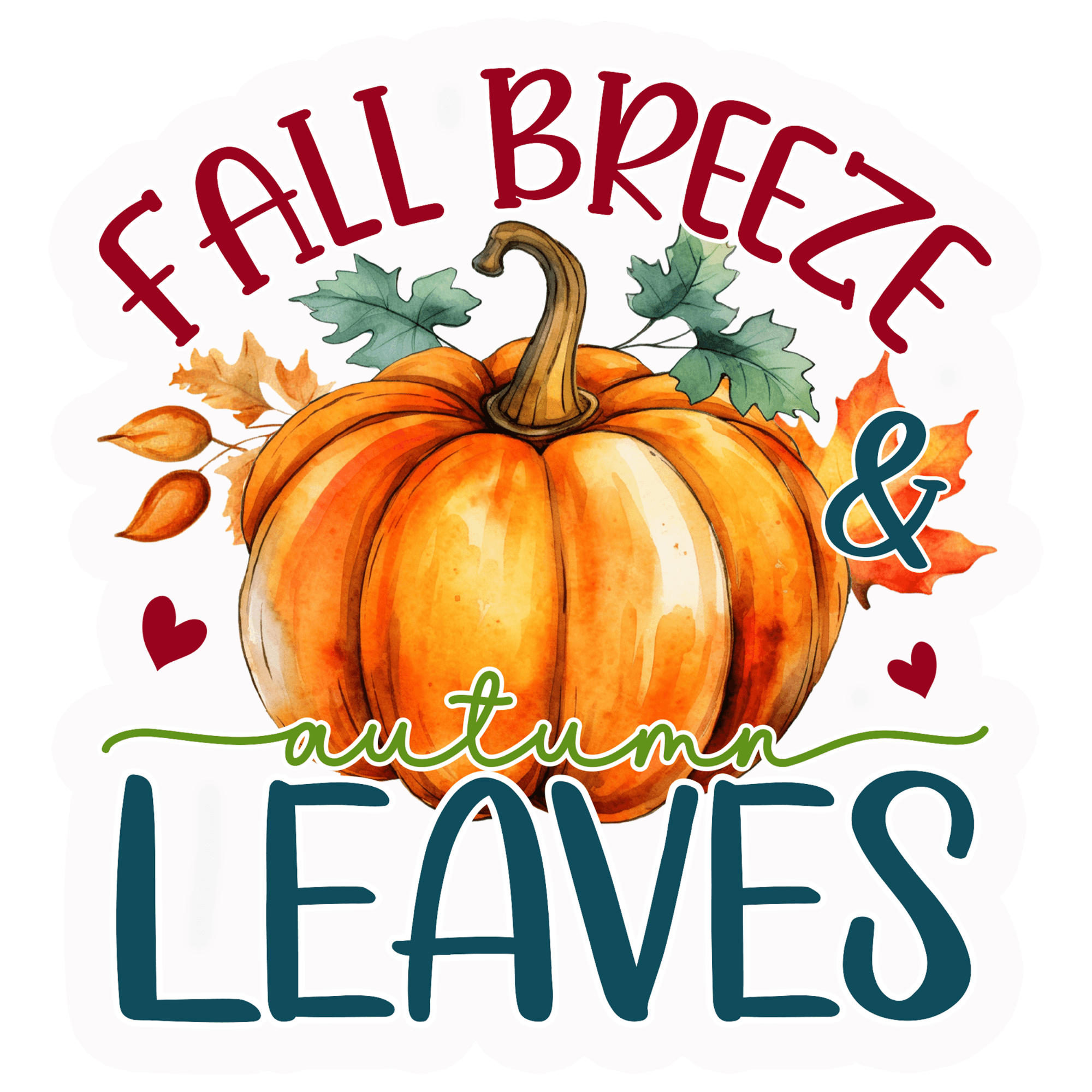 Watercolor Pumpkin & Mini Hearts Autumn Leaves Sticker