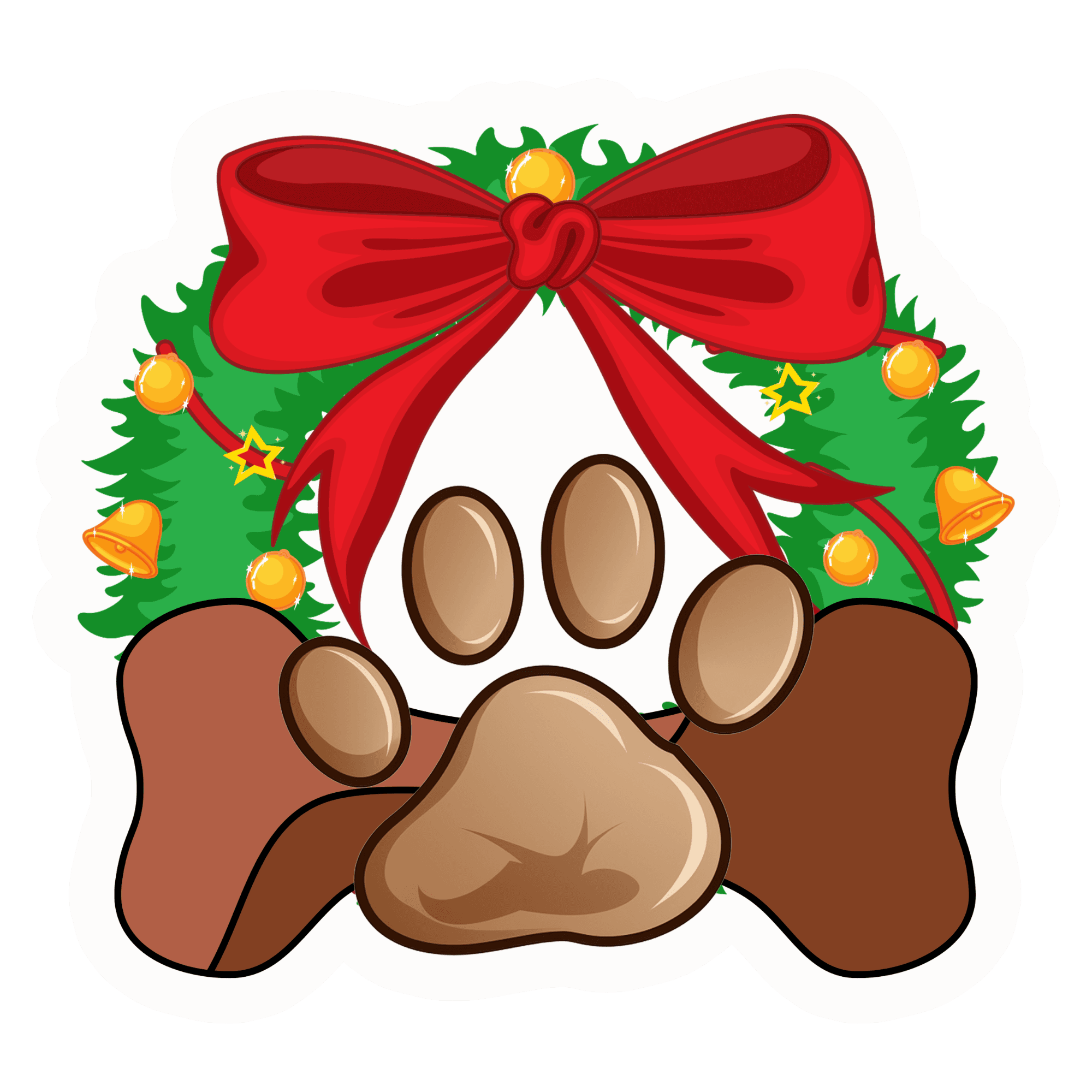 Festive Dog Paw & Wreath Christmas Sticker