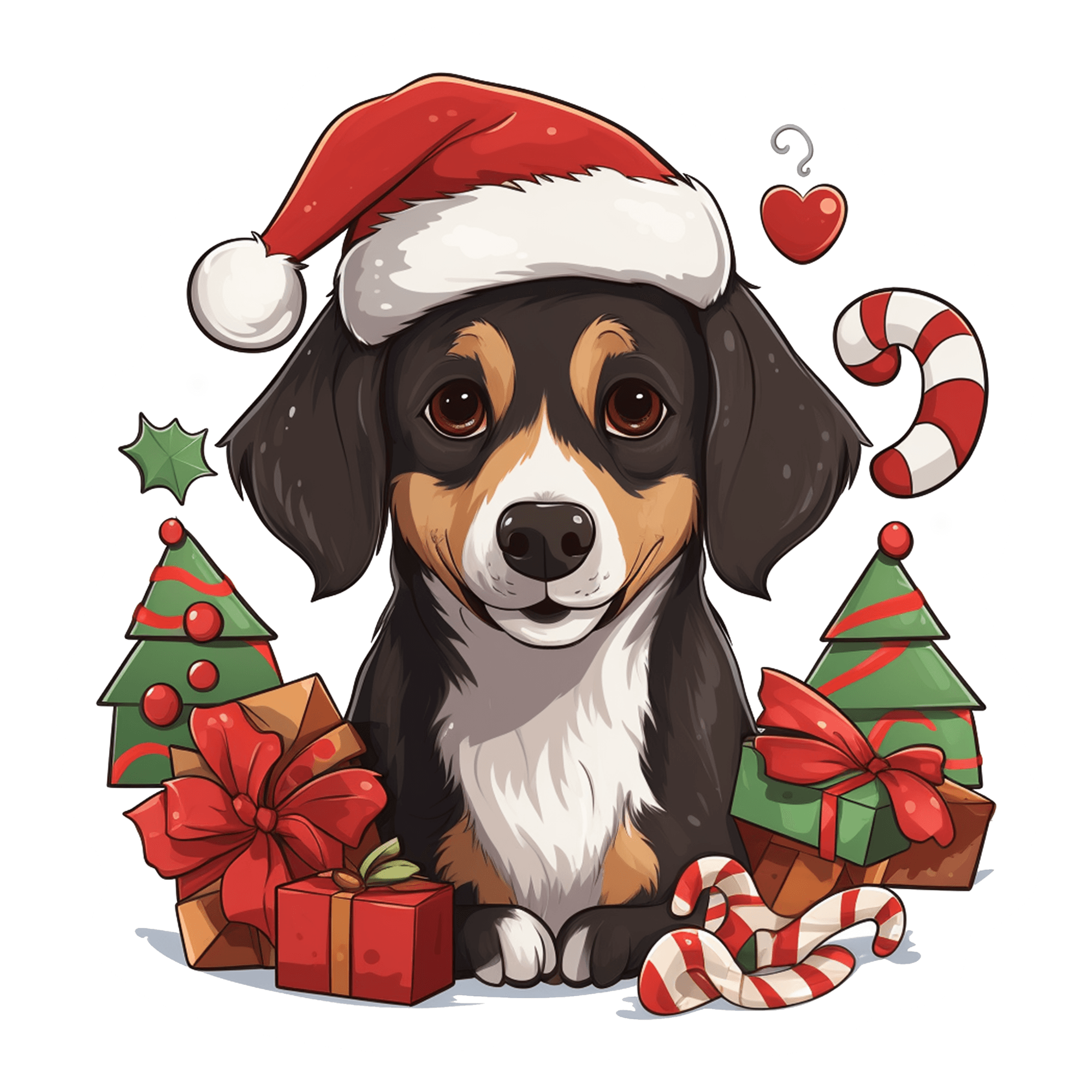 Santa Puppy Christmas Sticker with Tri-Color Dachshund