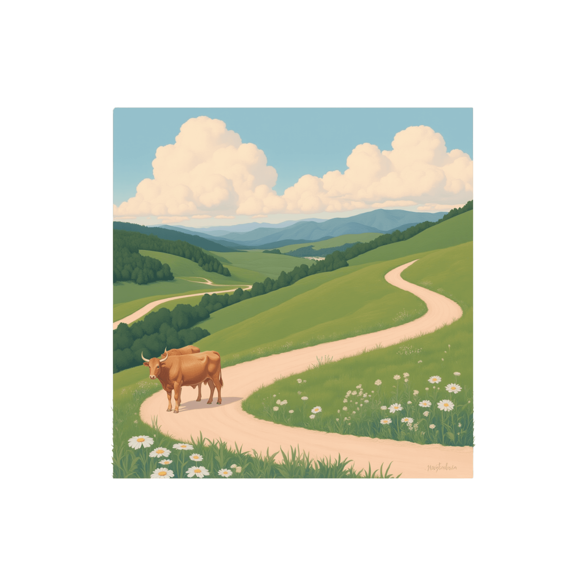 Winding Country Road Cow Sticker