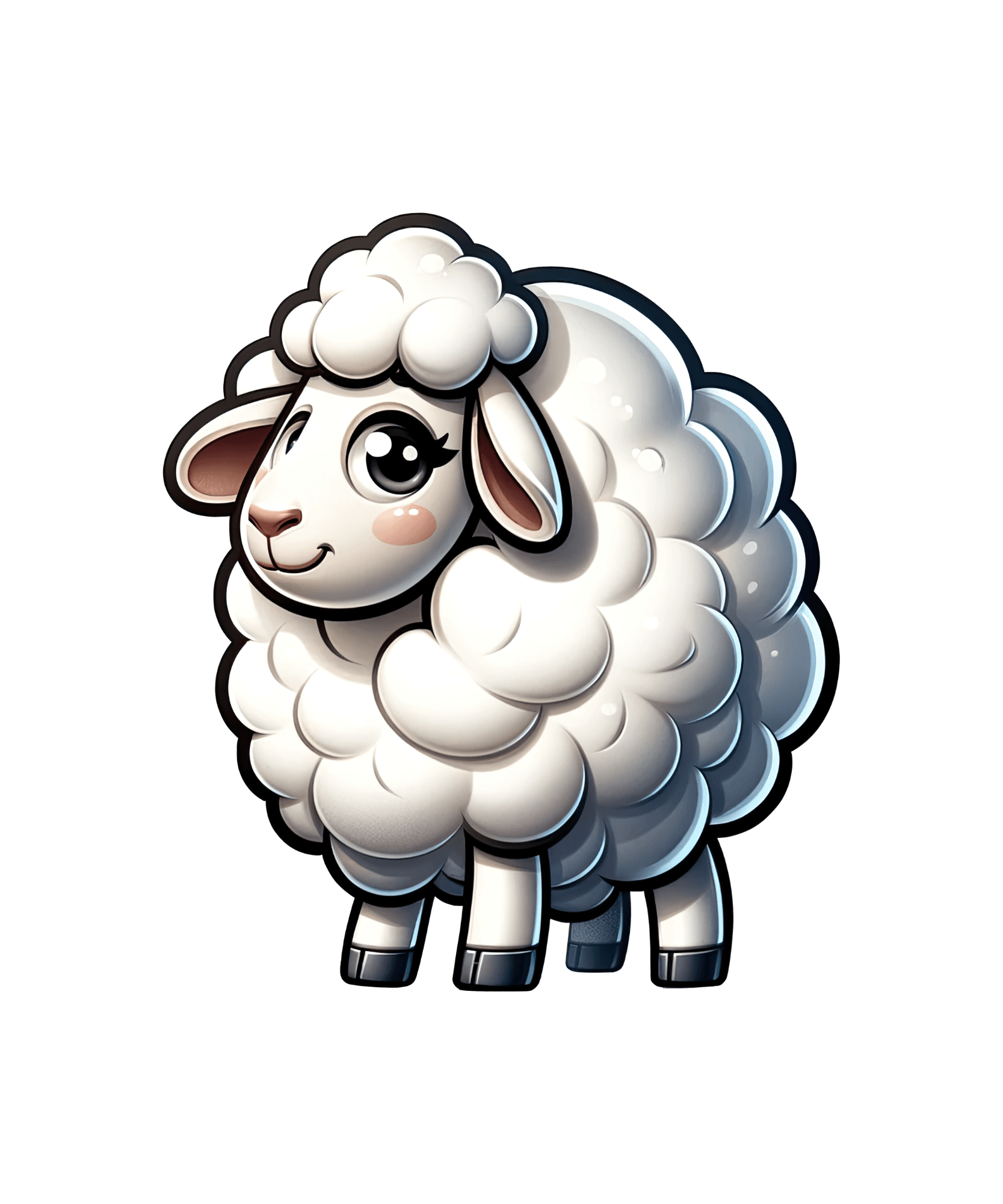Fluffy Cartoon Sheep Sticker with Rosy Cheeks