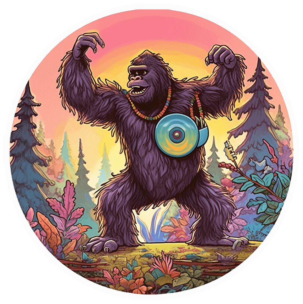 Psychedelic Bigfoot Gorilla Forest Sticker