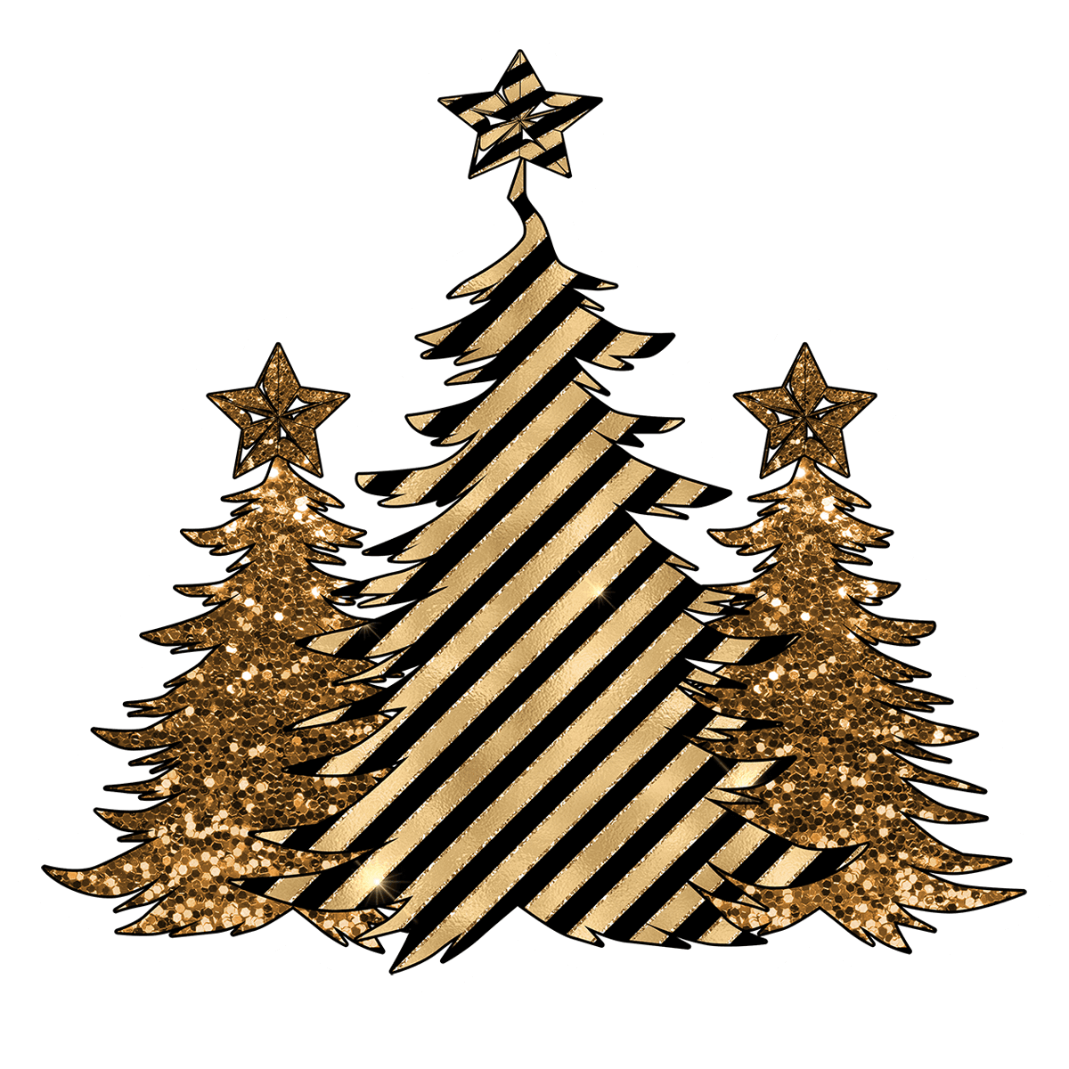 Gold Glitter Christmas Trio Trees Sticker