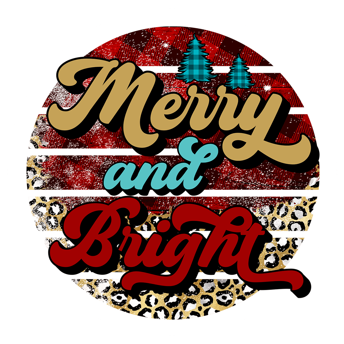 Merry and Bright Buffalo Plaid Leopard Sticker