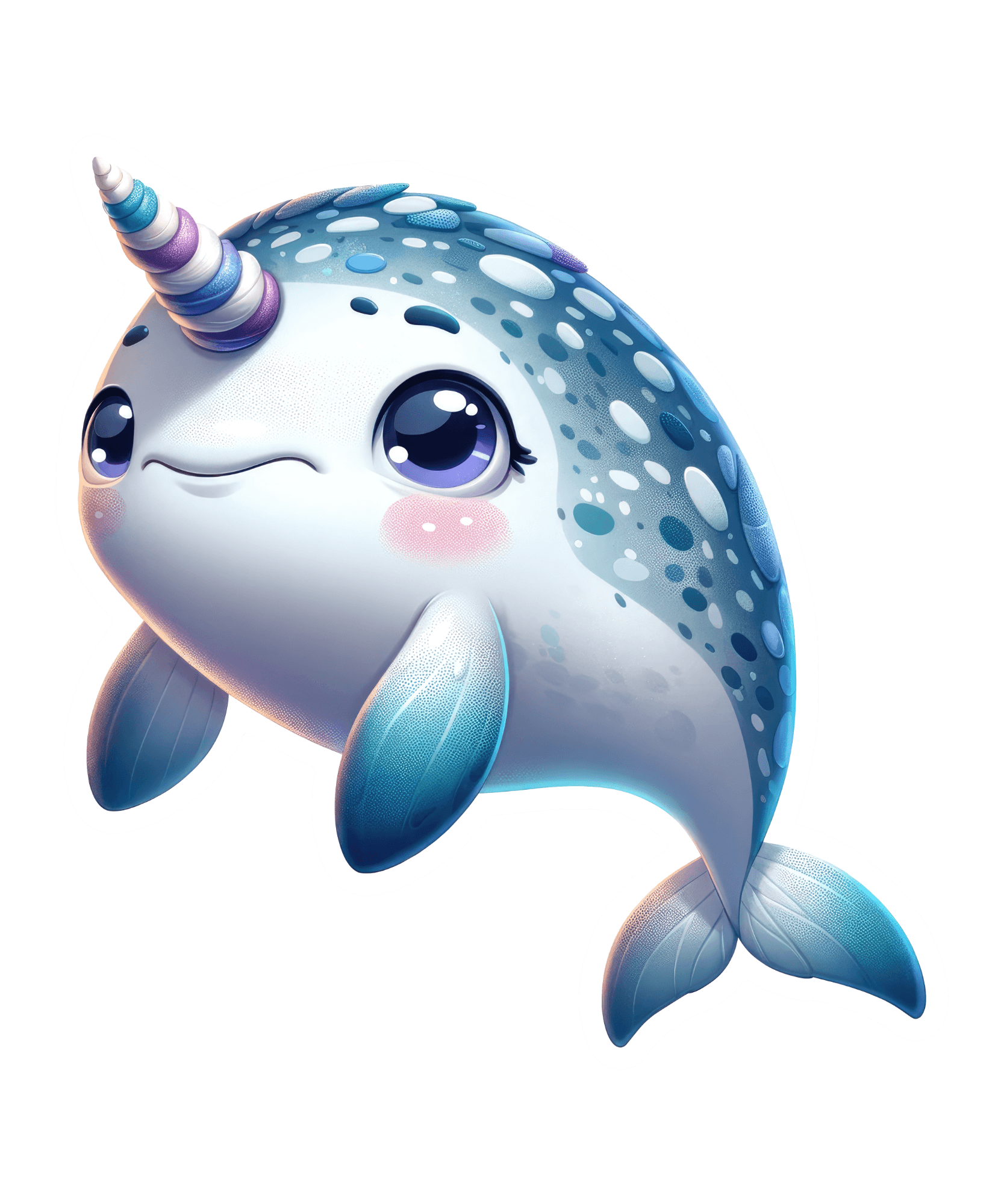 Chubby Narwhal Sticker with Sparkly Spiral Horn