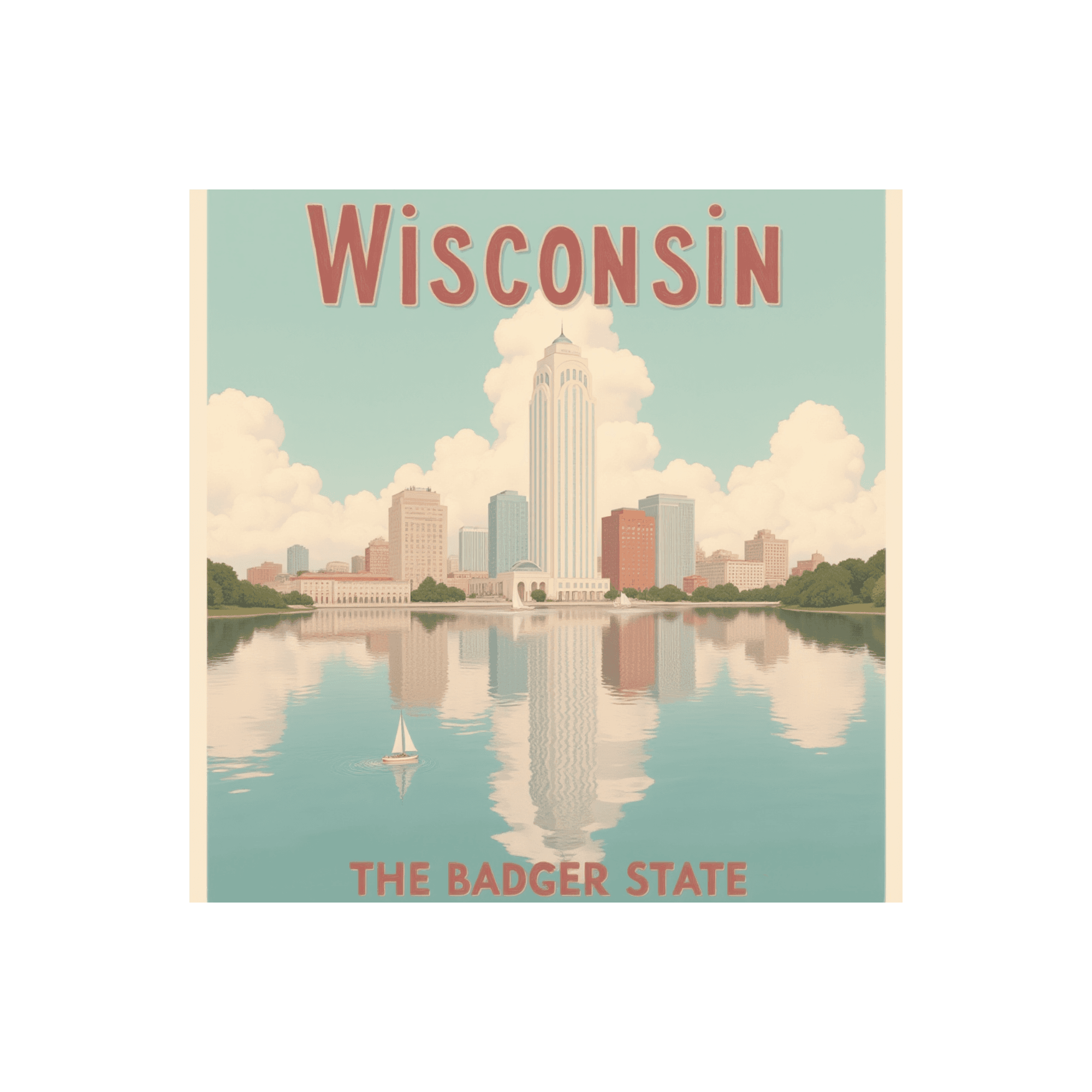 Milwaukee Lakefront Sailboat Travel Poster Sticker