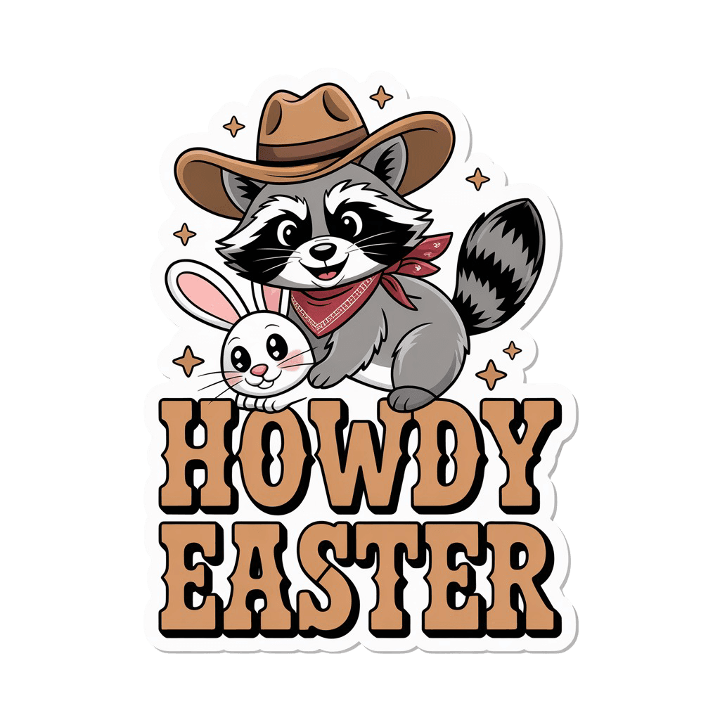 Howdy Easter Cowboy Raccoon & Bunny Sticker