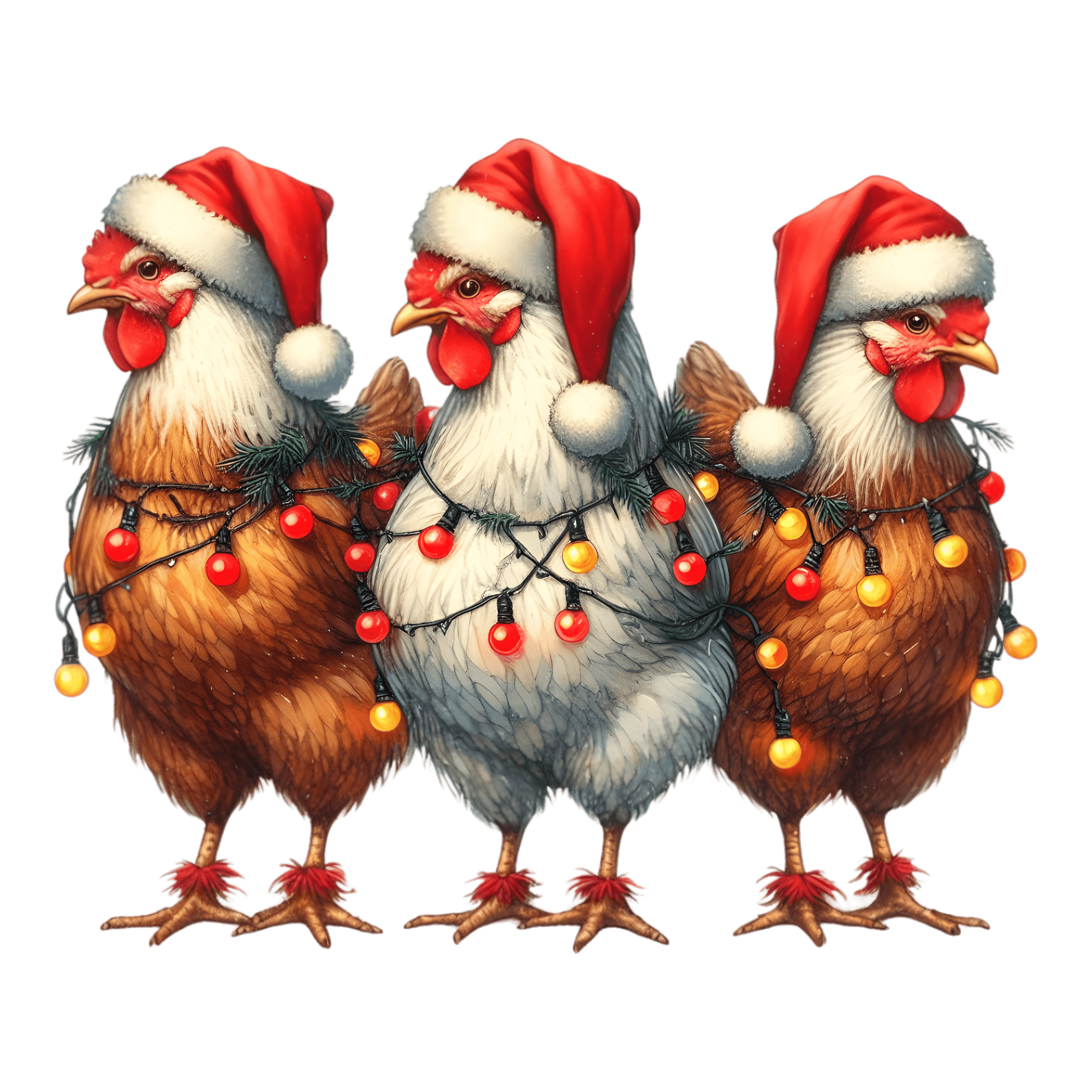 Santa Hen Trio Christmas Lights Sticker