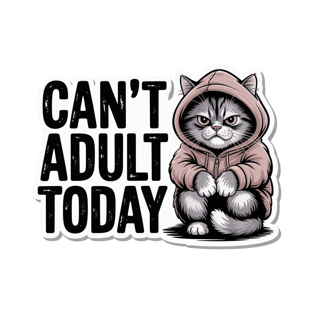 Can't Adult Today Grumpy Hoodie Cat Sticker