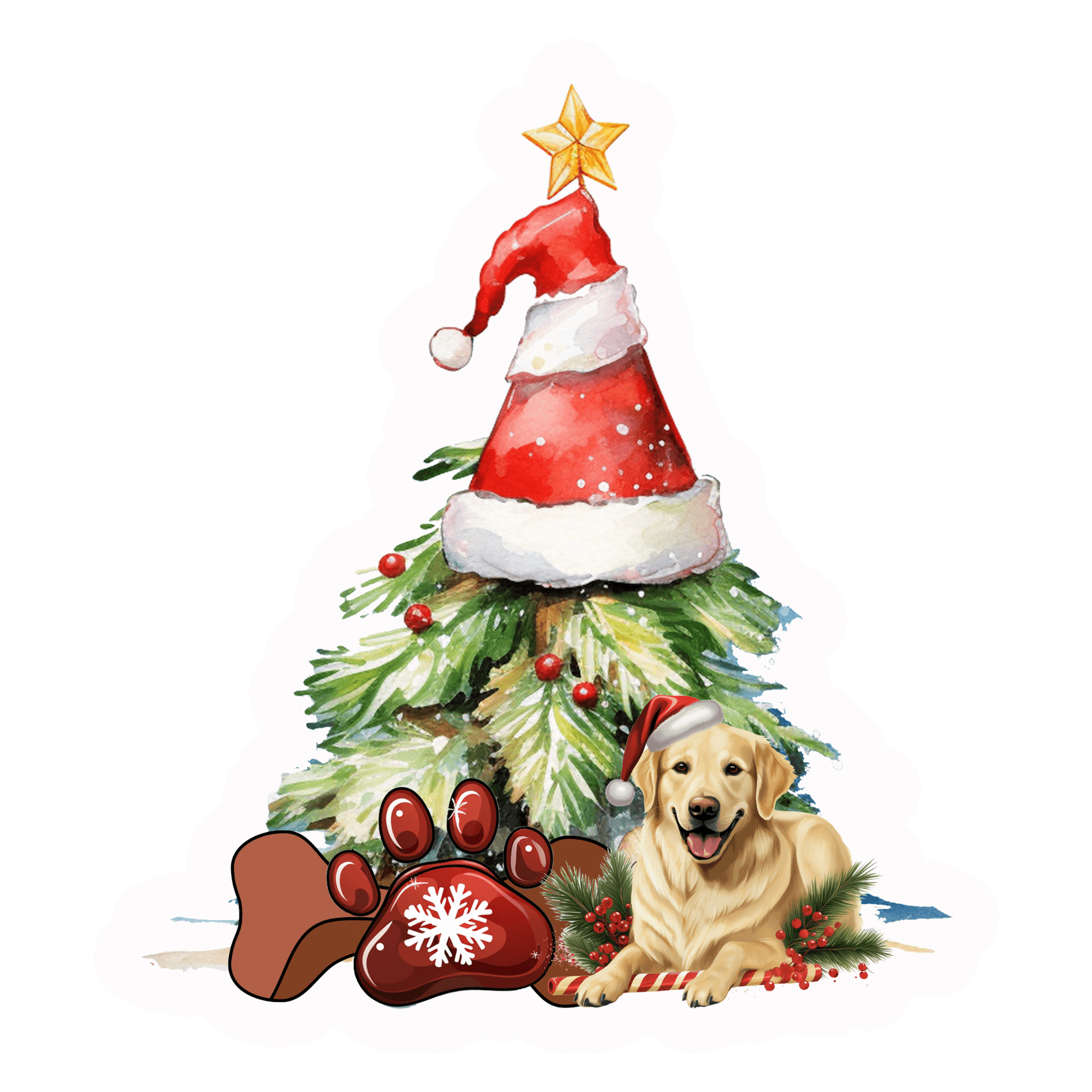 Santa Golden Retriever Christmas Tree Sticker