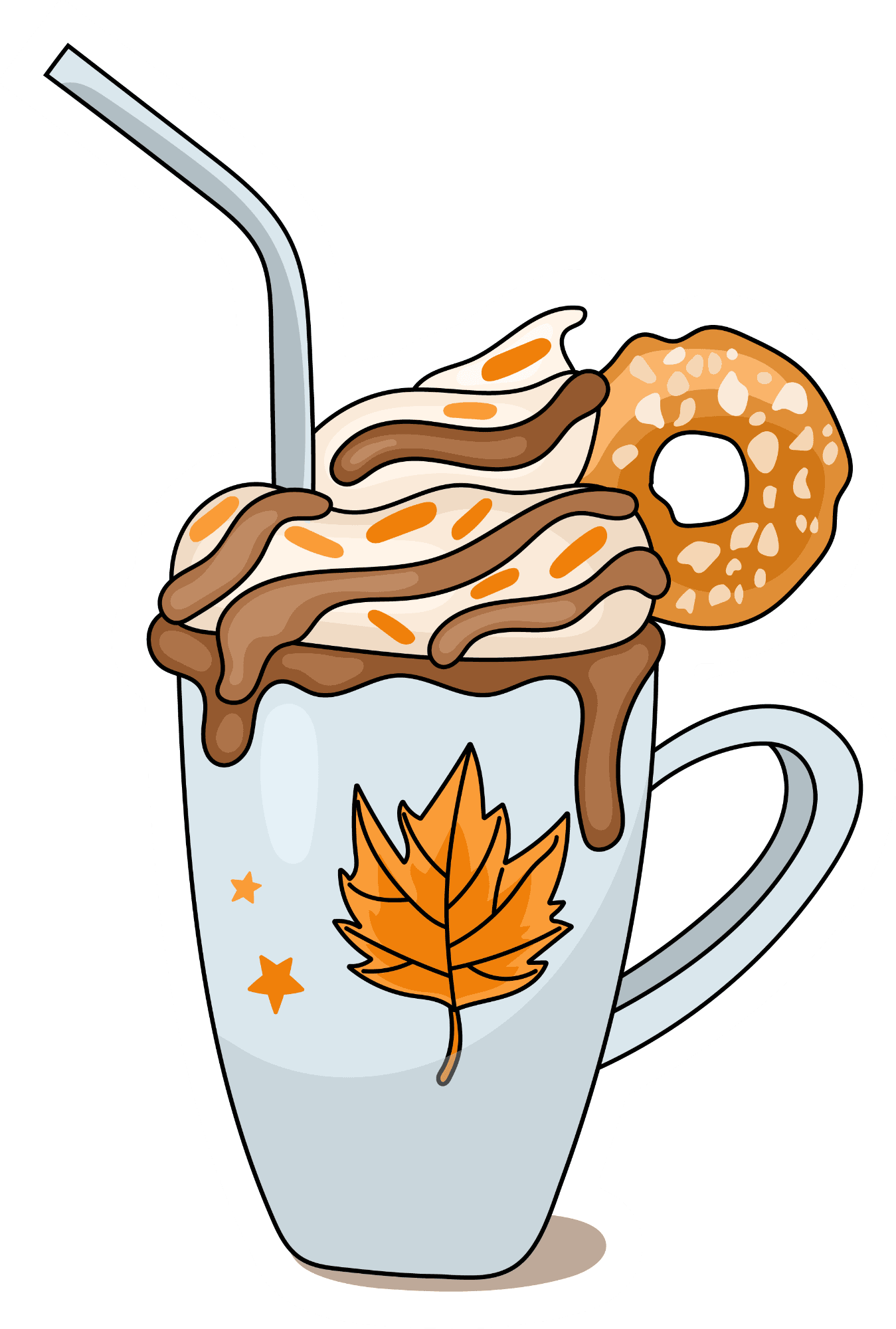 Pumpkin Spice Latte Sticker with Donut & Maple Leaf