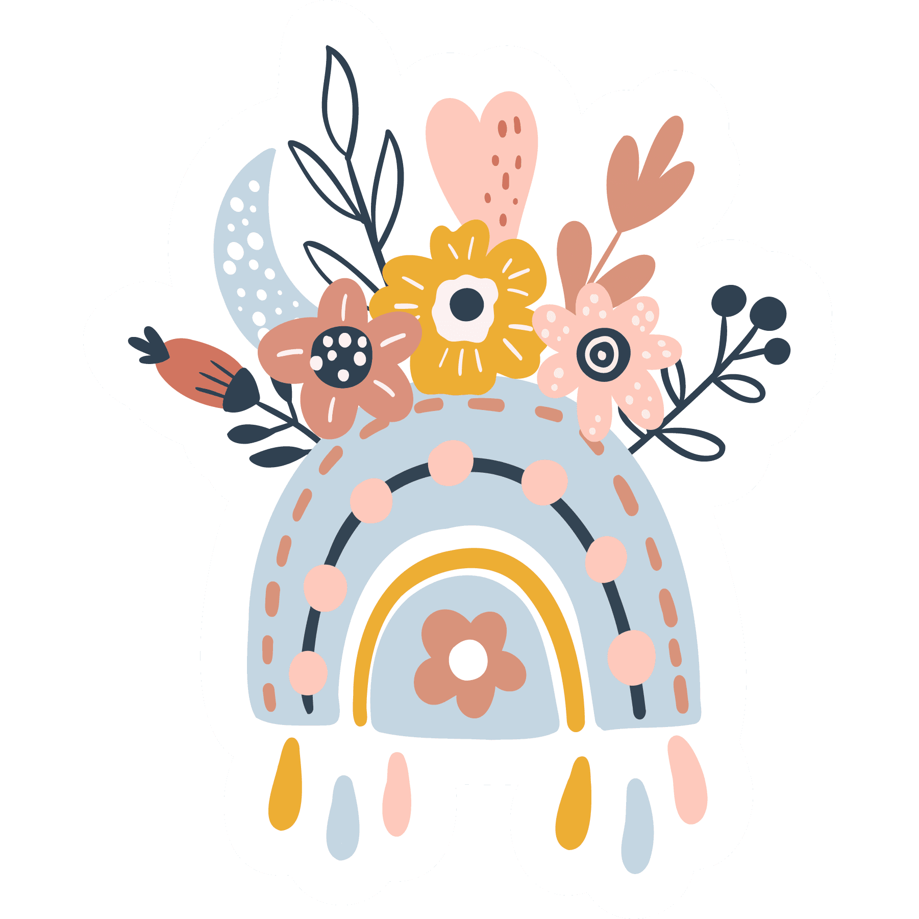 Boho Floral Rainbow Sticker with Moon & Flowers