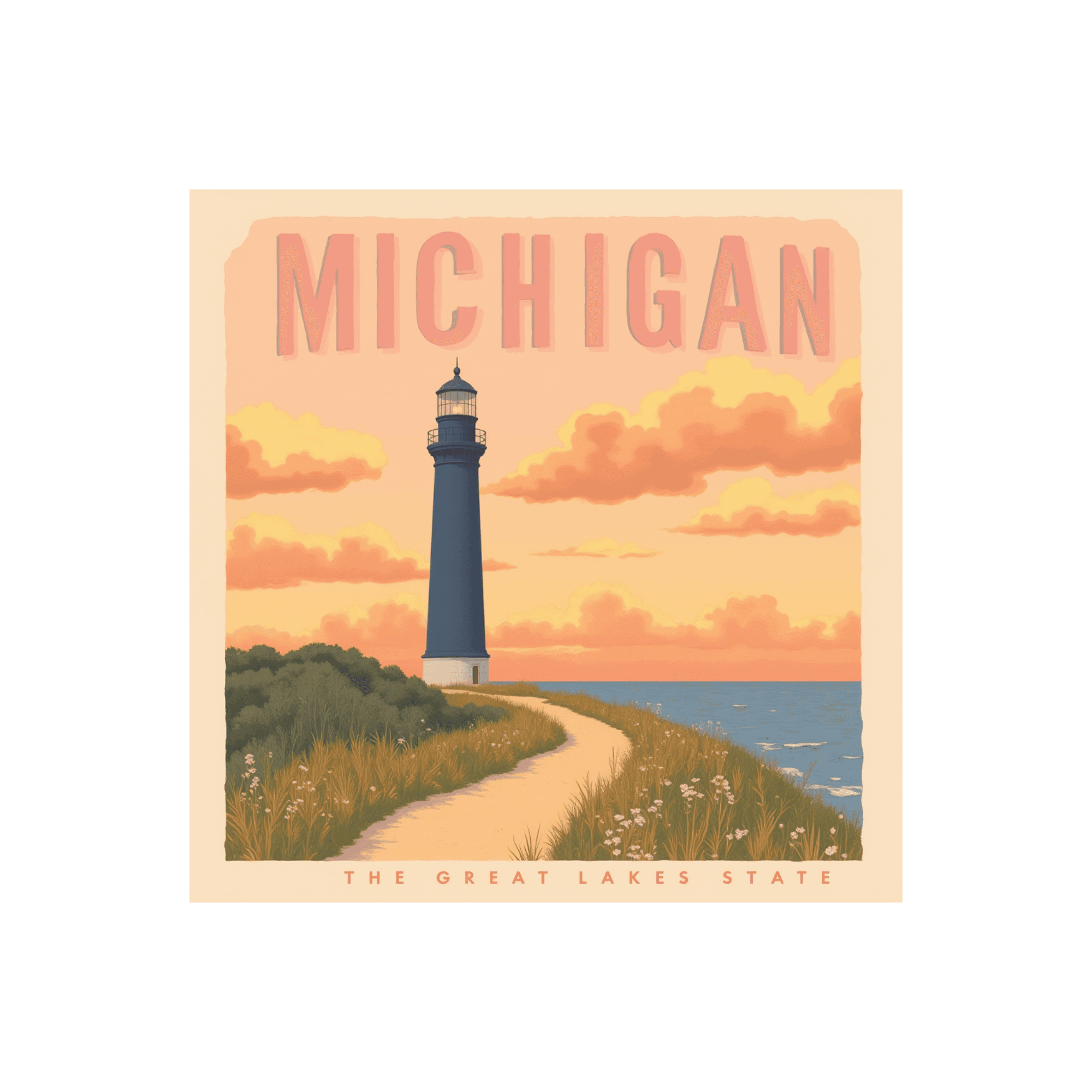 Michigan Lighthouse Sunset Vinyl Sticker