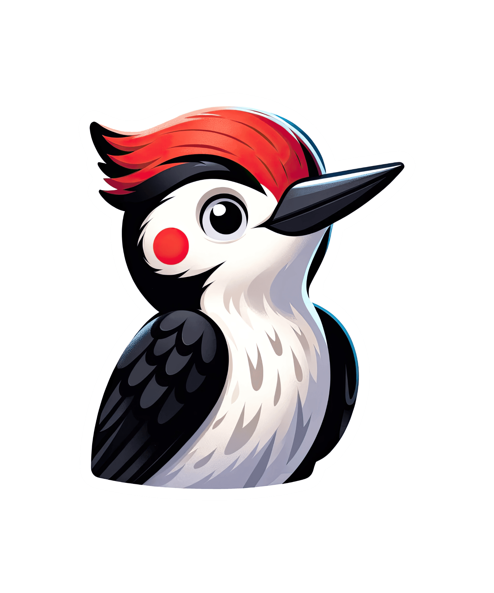 Chubby Woodpecker Sticker with Fiery Red Crest