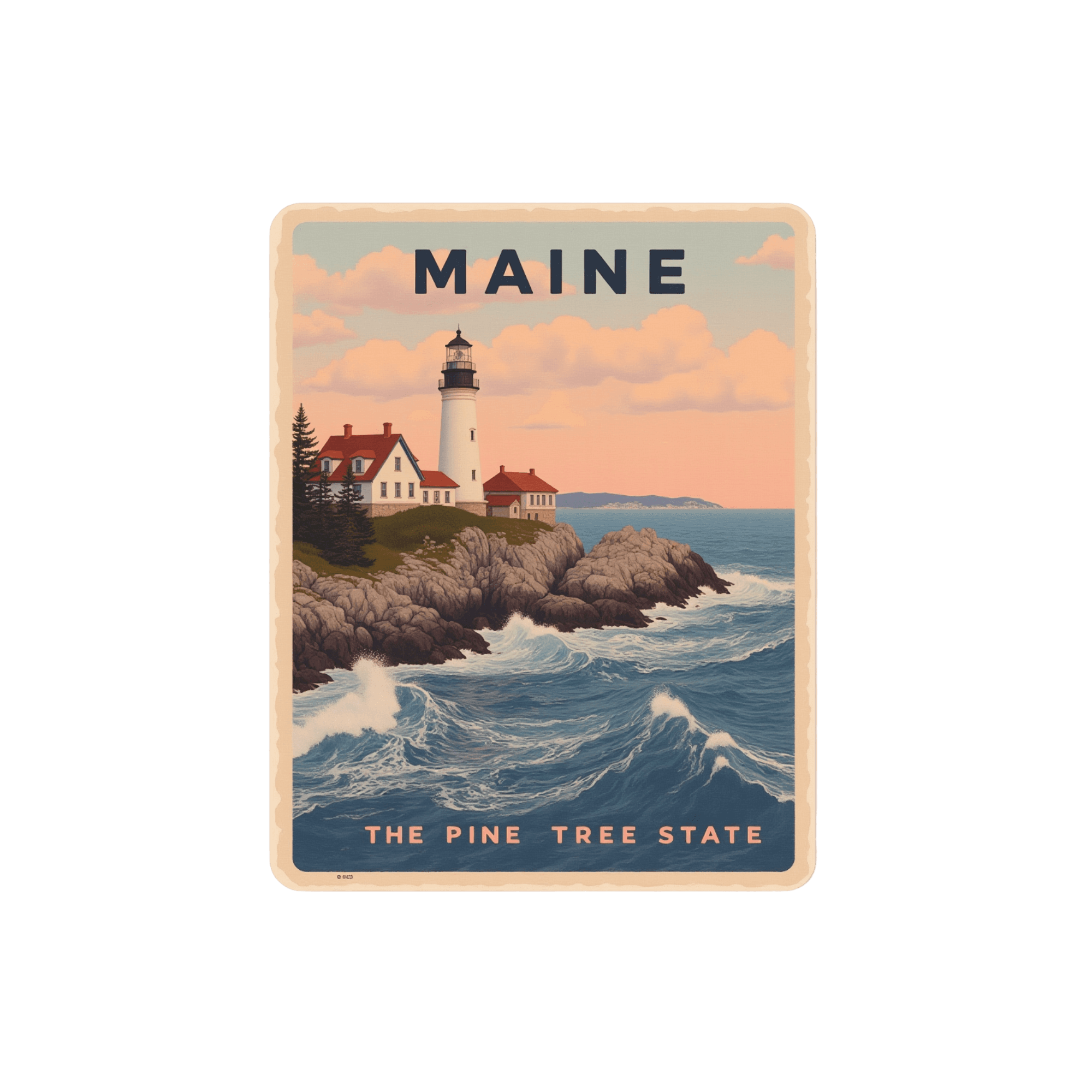 Maine Lighthouse Vintage Travel Sticker