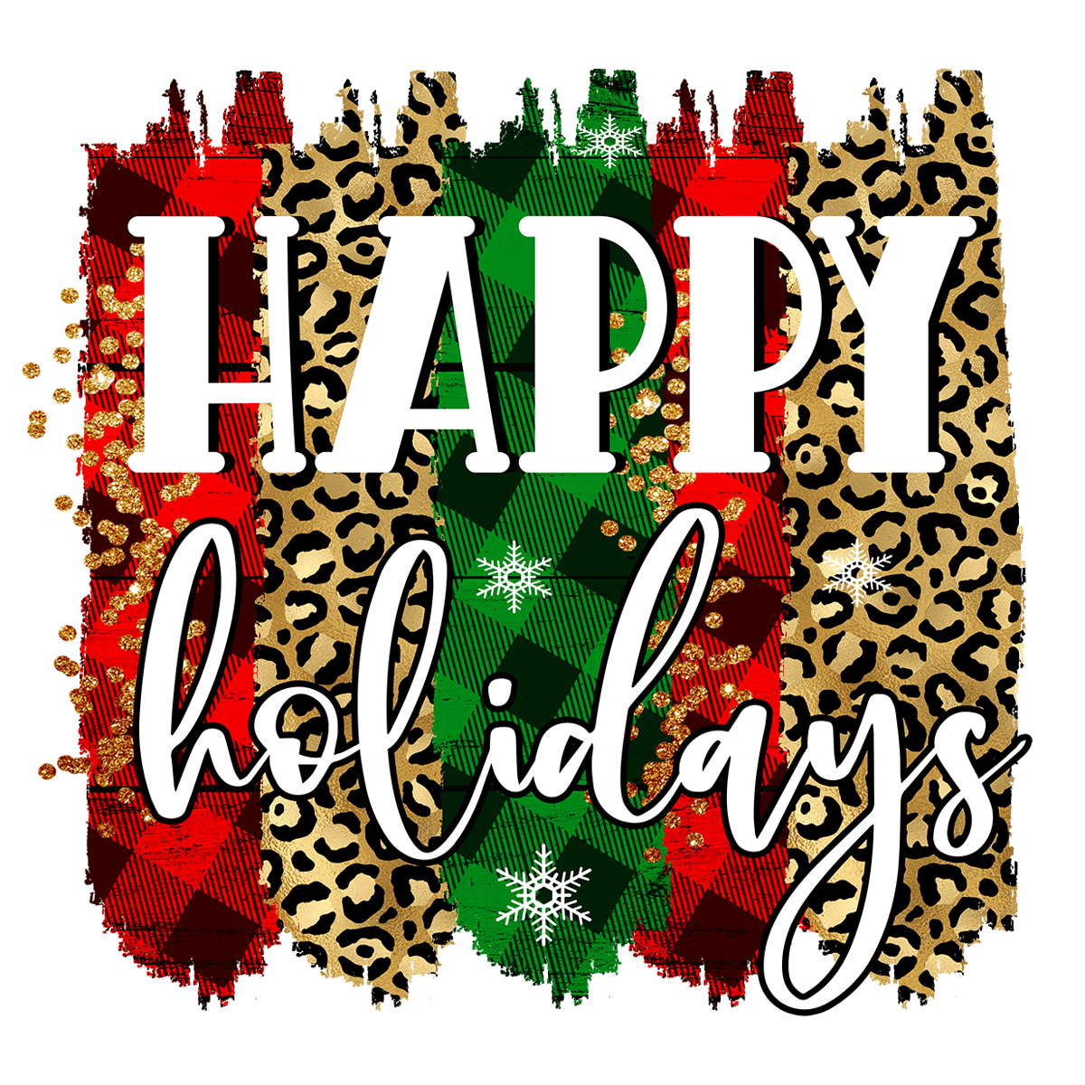 Happy Holidays Buffalo Plaid & Leopard Print Sticker