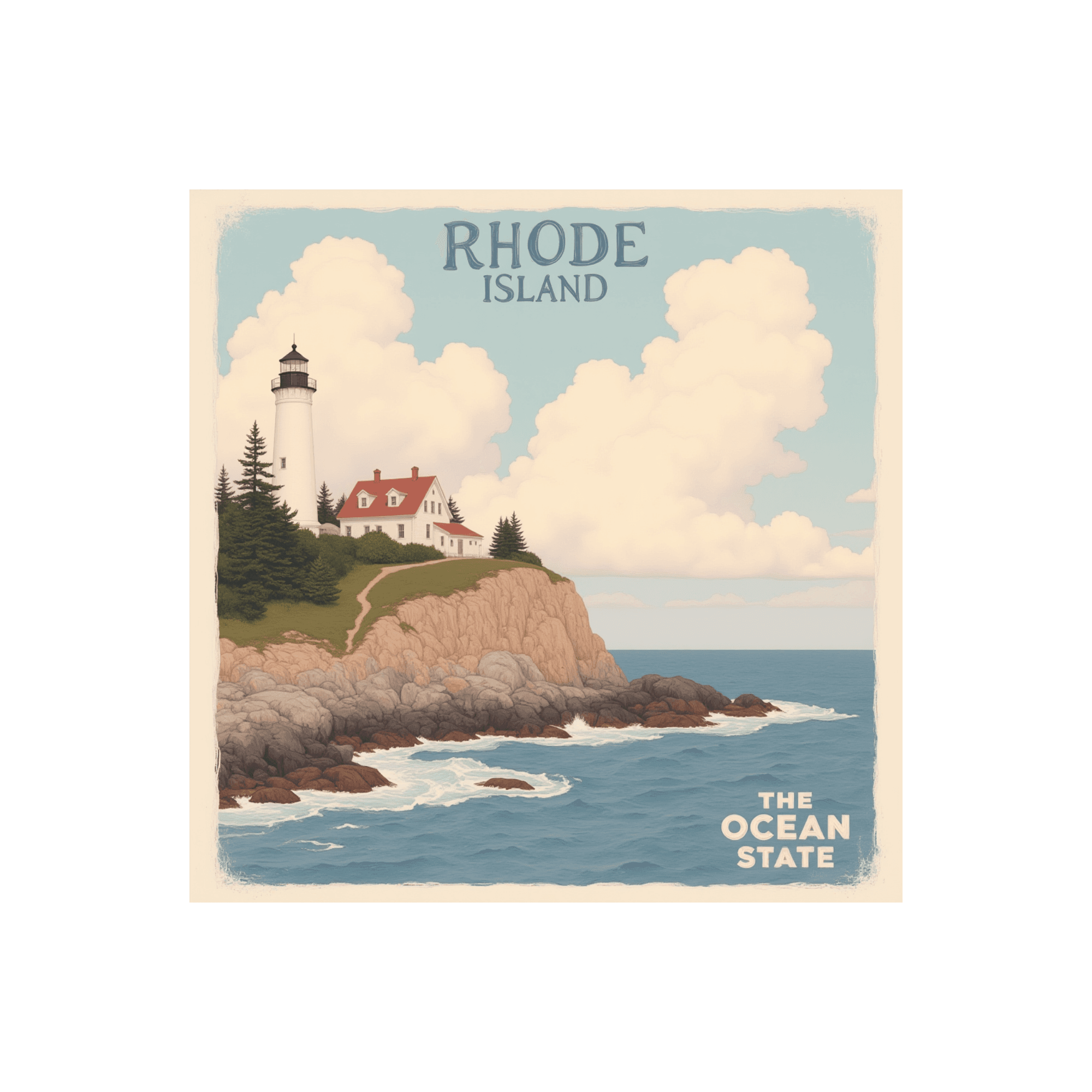 Rhode Island Lighthouse Vintage Travel Sticker