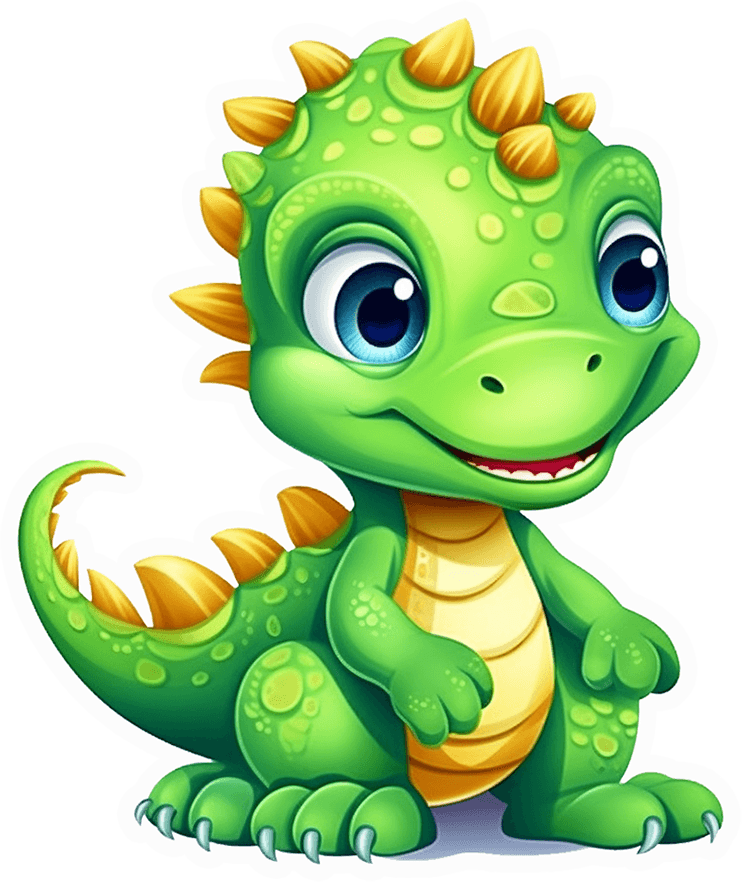 Baby Green Dino Sticker with Golden Spikes