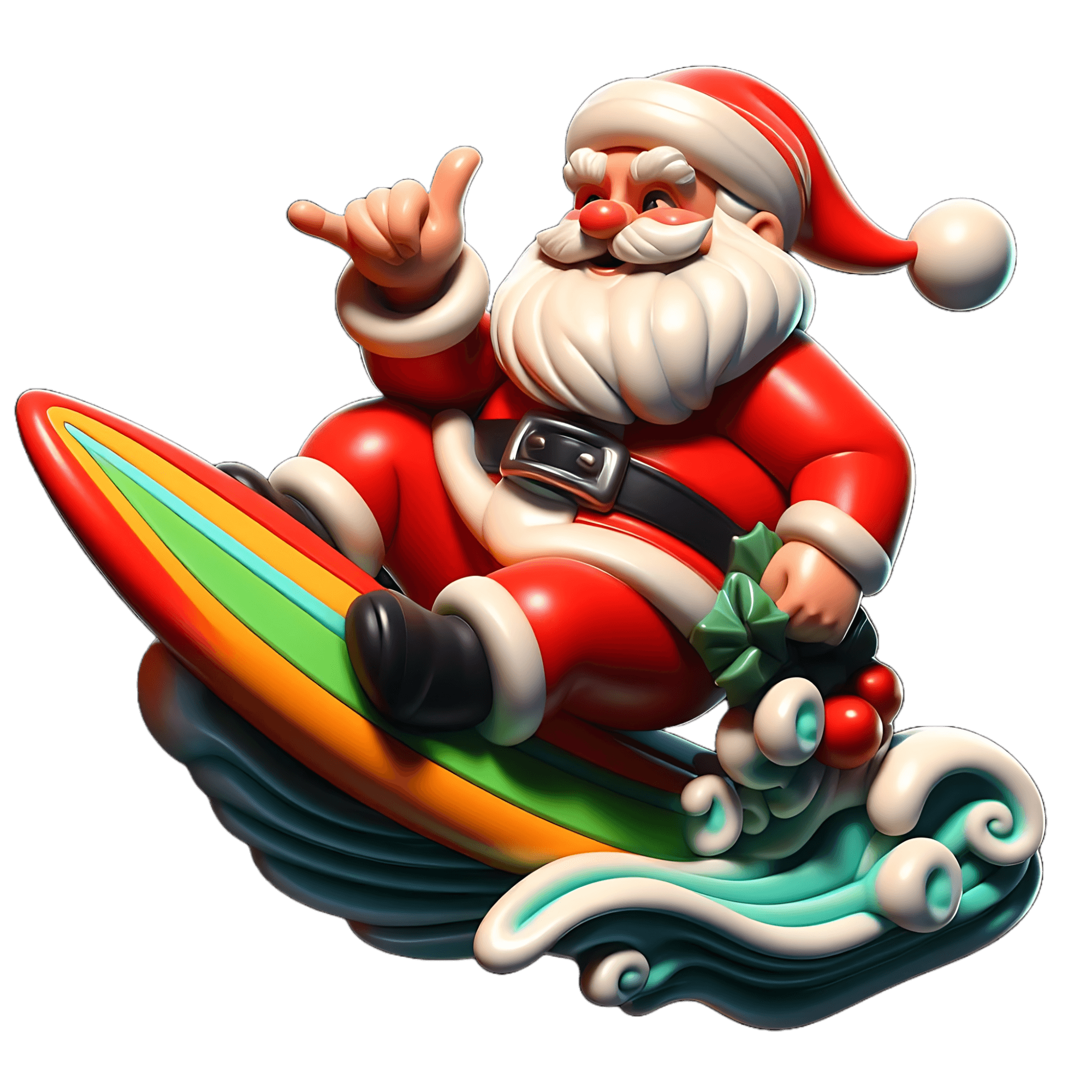 Surfing Santa Shaka Sticker