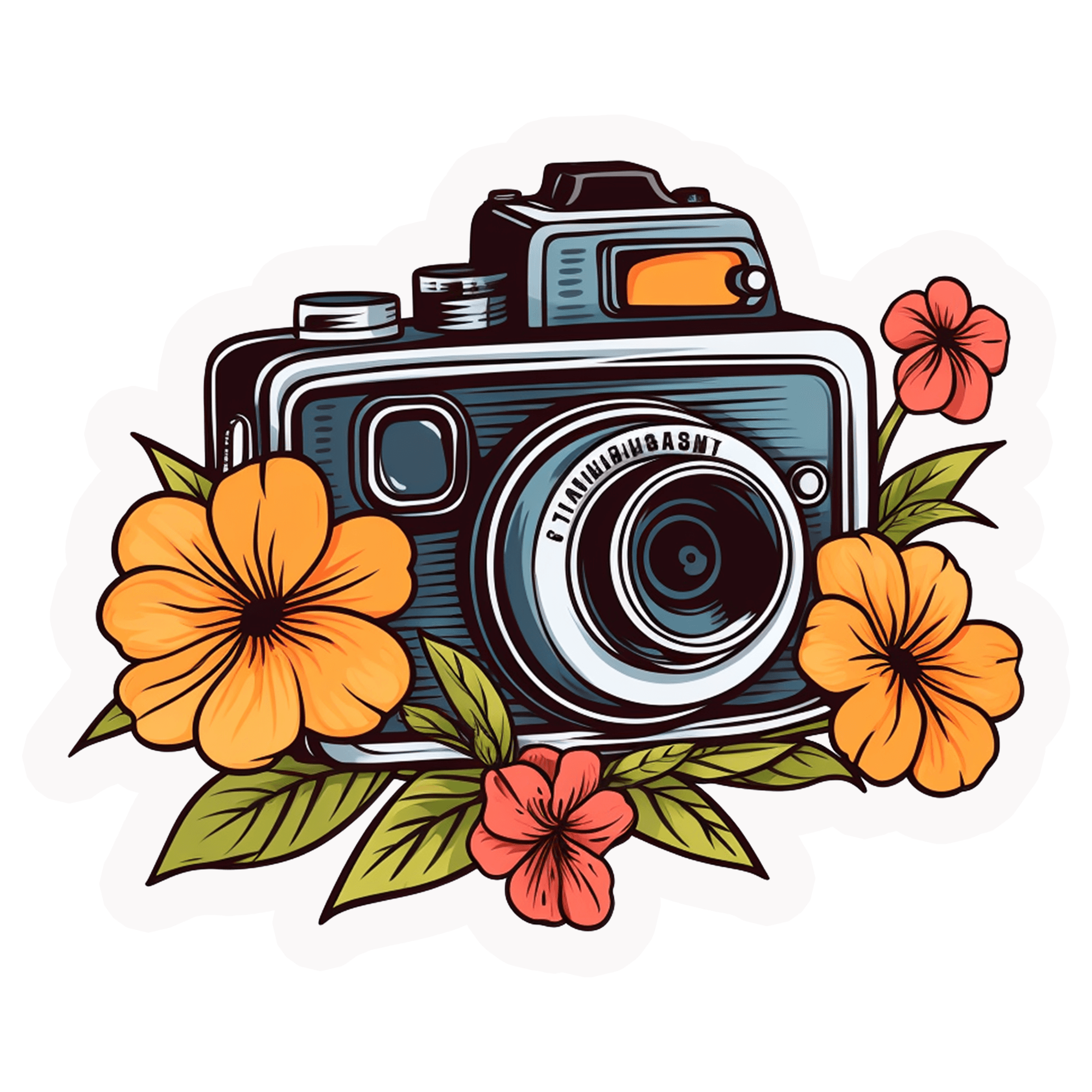 Vintage Camera & Wildflowers Sticker