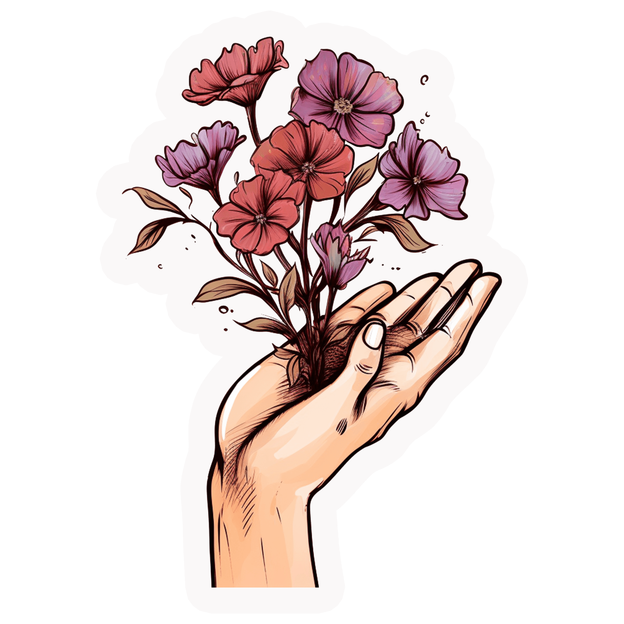 Hand Holding Wild Flowers Sticker