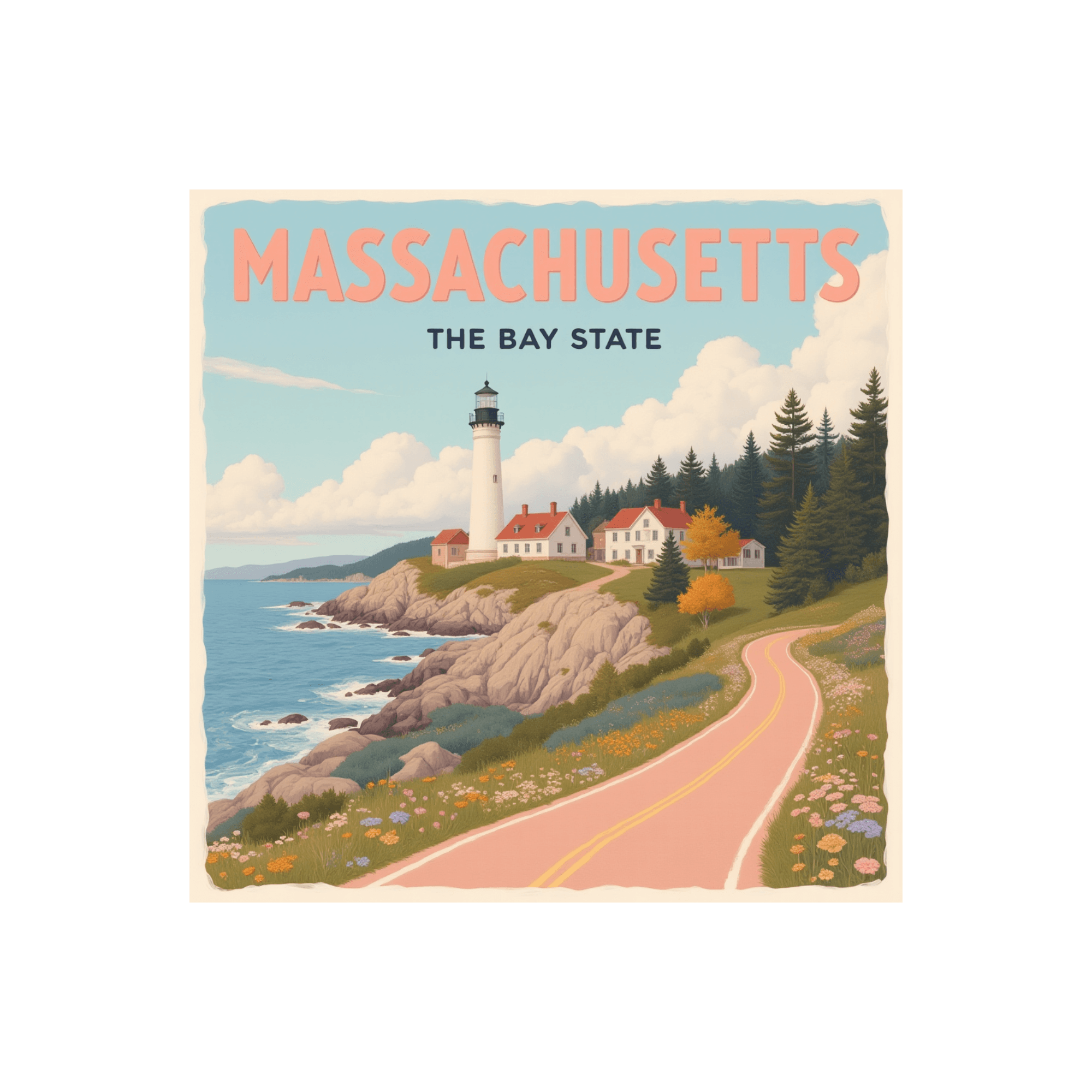 Massachusetts Bay State Lighthouse Sticker