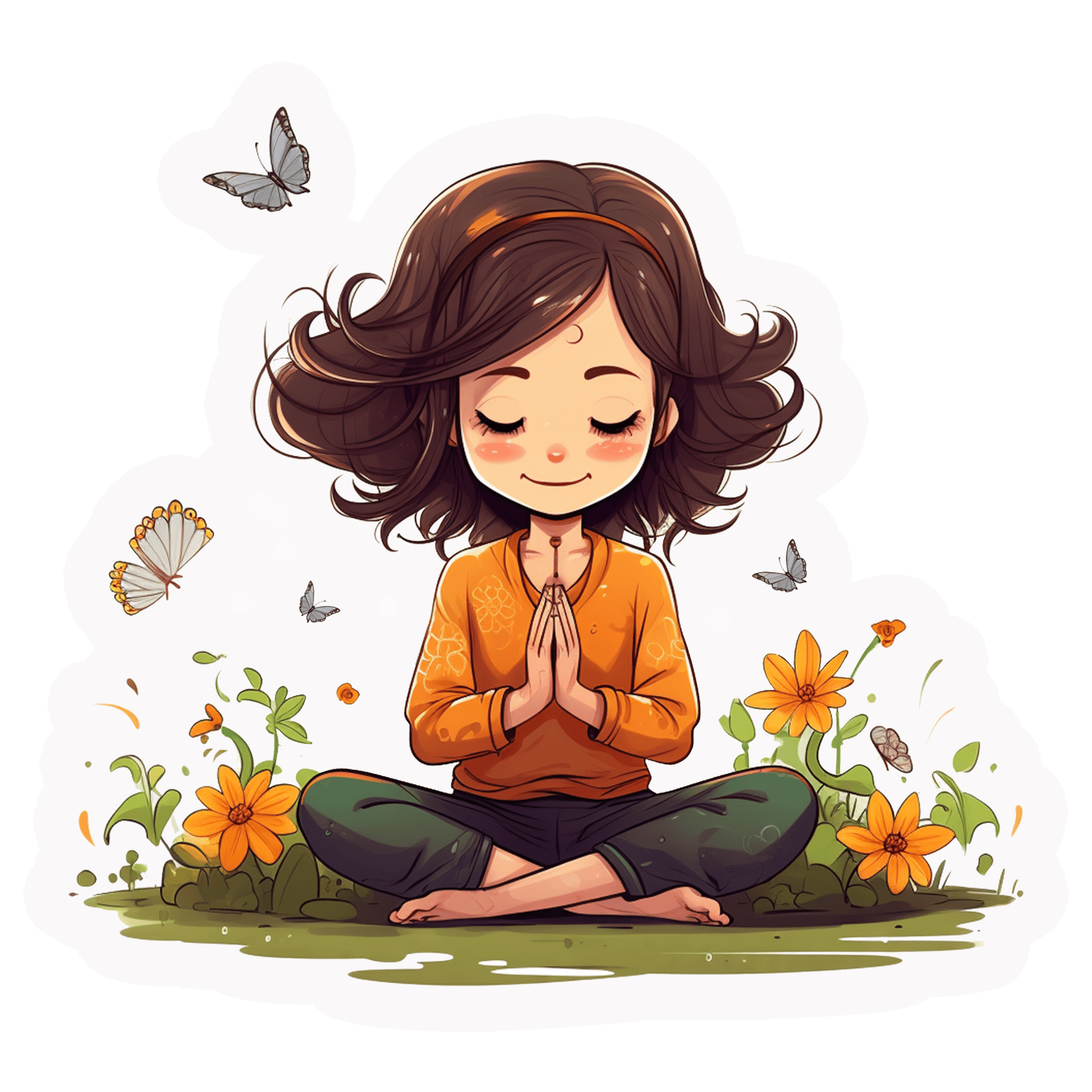 Meditating Girl in Marigold Garden Sticker