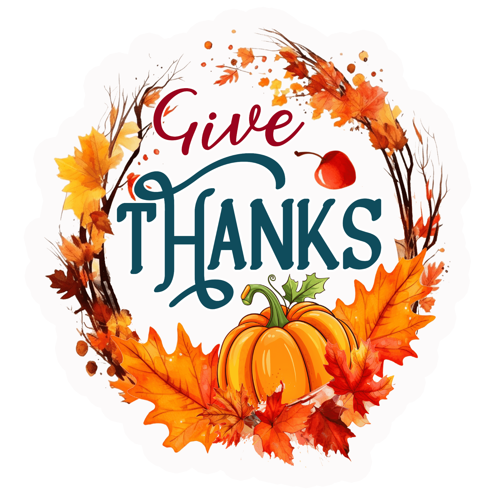 Give Thanks Autumn Wreath Sticker