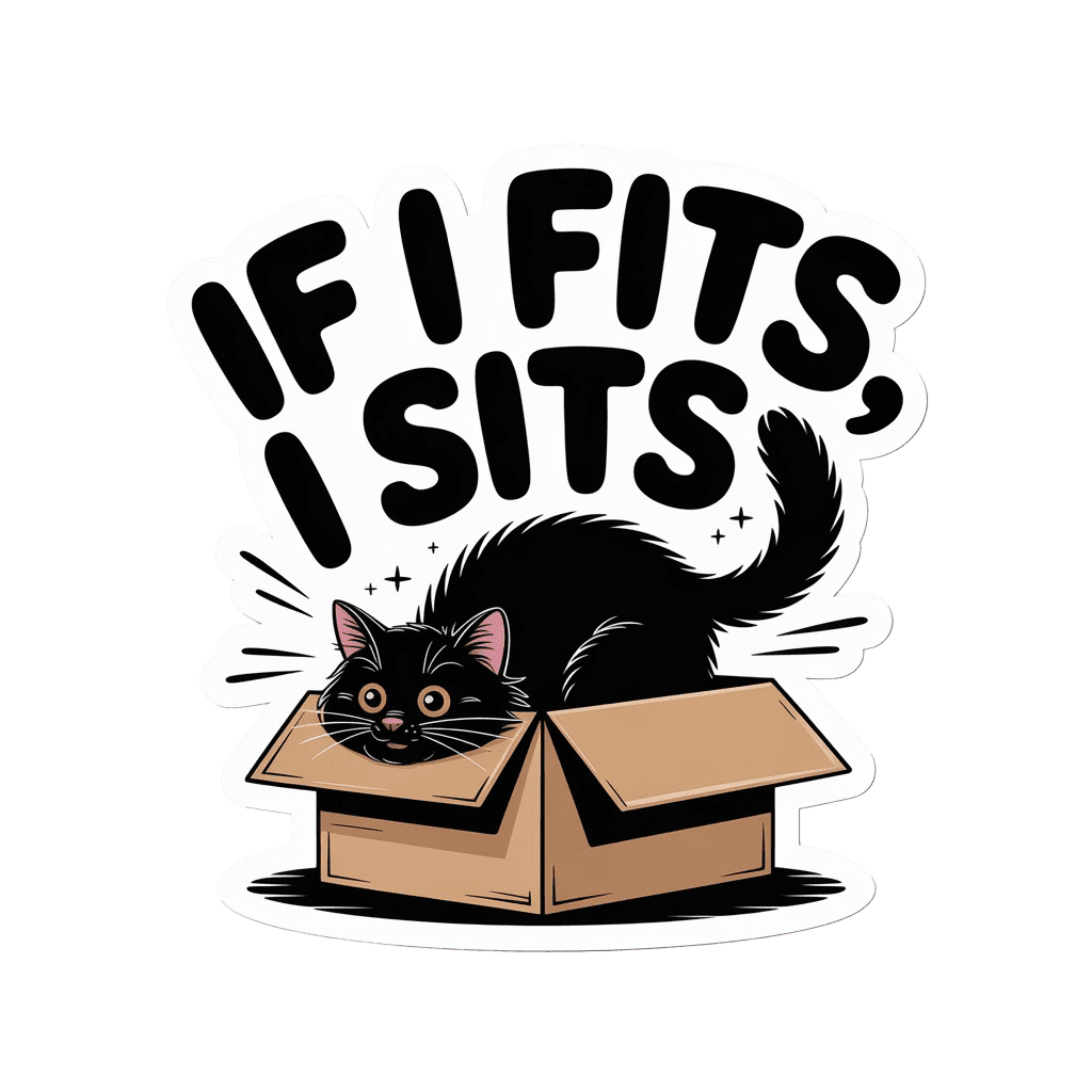 If I Fits, I Sits Black Cat Box Sticker
