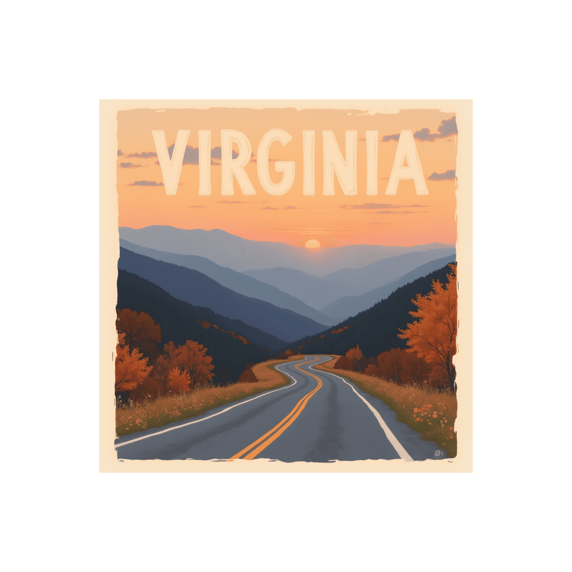 Virginia Autumn Mountain Highway Postcard Sticker