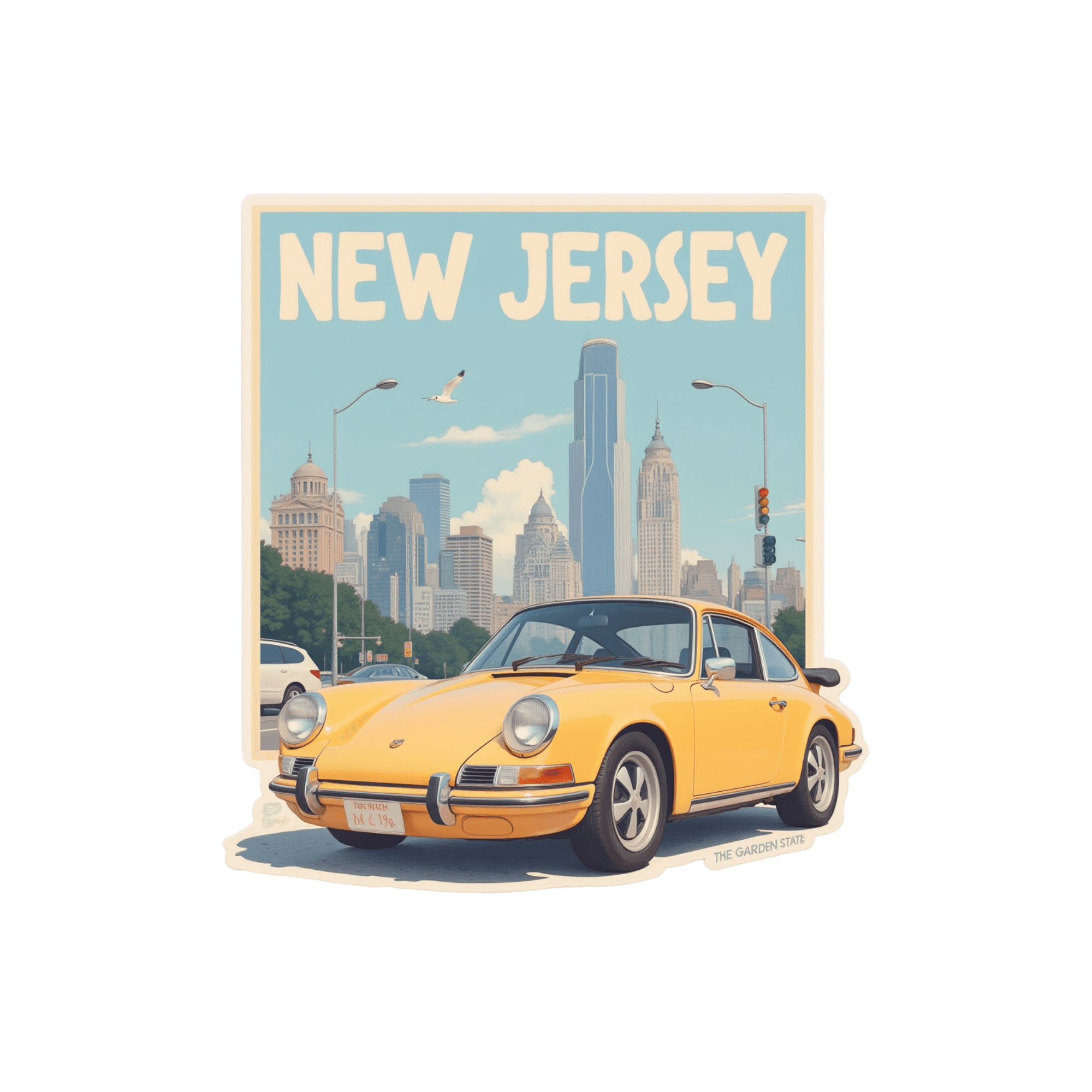 New Jersey Classic Yellow Porsche Skyline Sticker