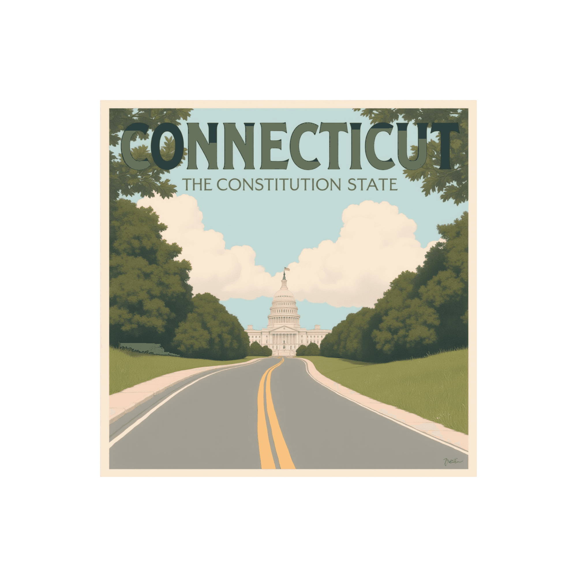 Connecticut Constitution State Vintage Travel Sticker