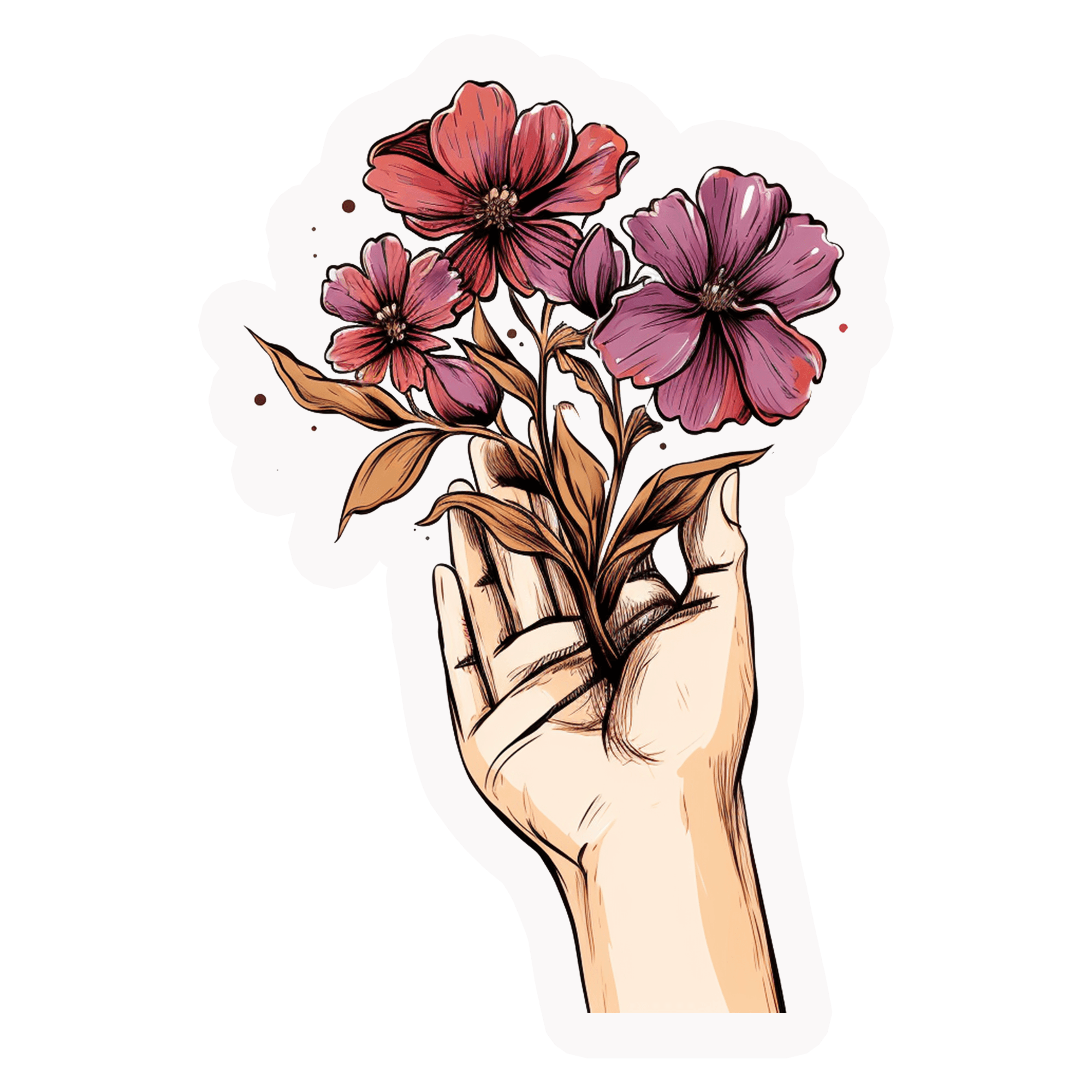 Hand Holding Wildflowers Sticker