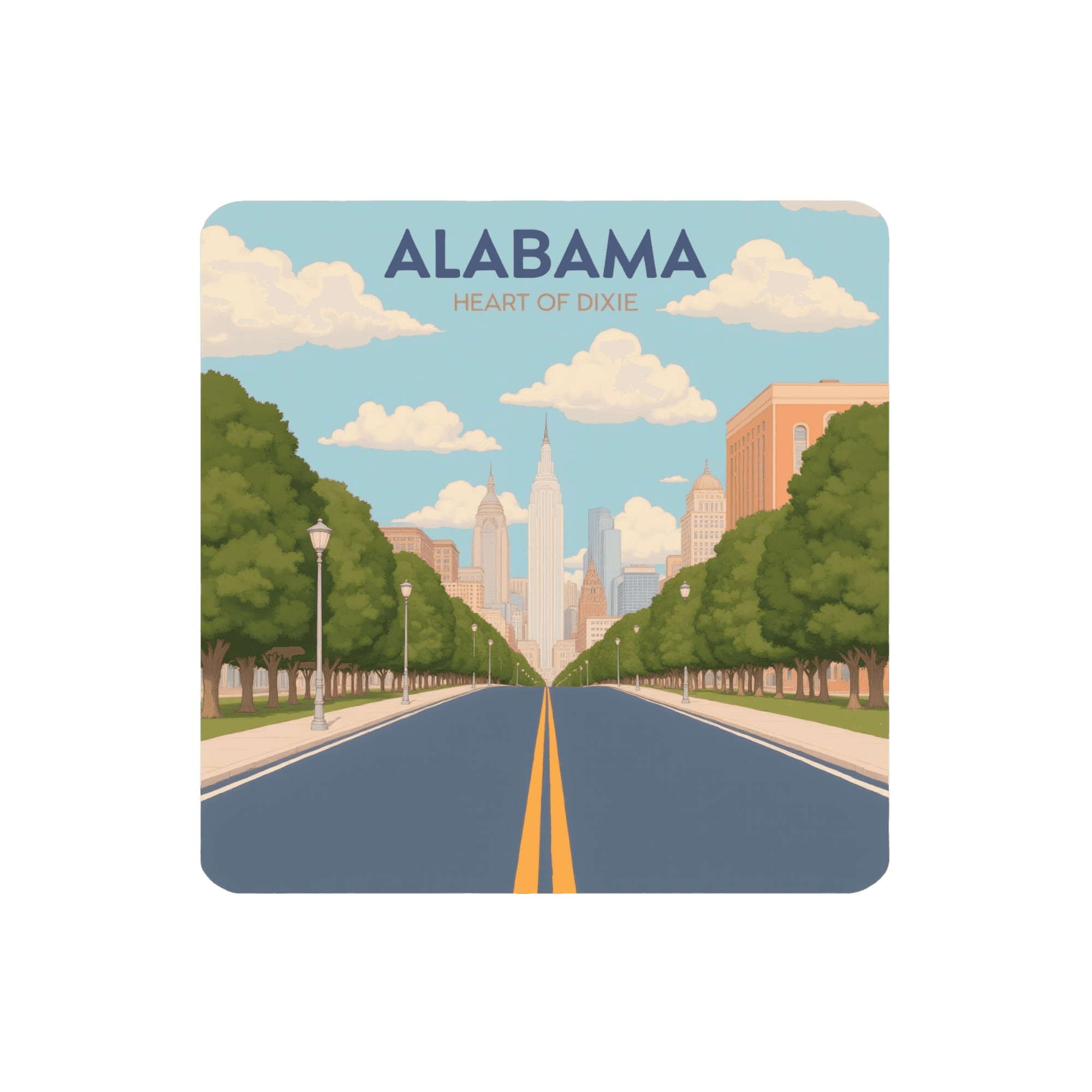 Alabama Tree-Lined Boulevard City Skyline Sticker