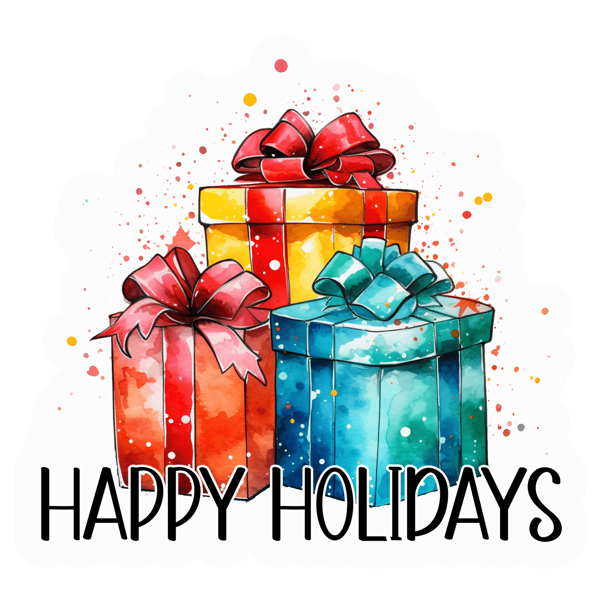 Happy Holidays Watercolor Gift Boxes Sticker