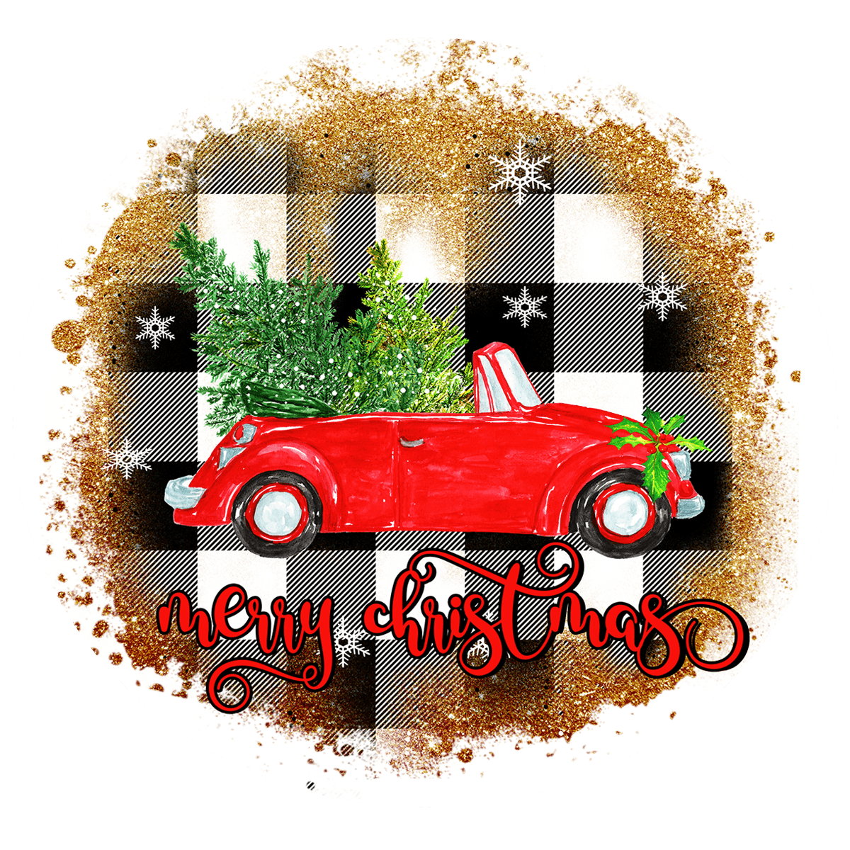 Red Vintage Car Christmas Tree Sticker