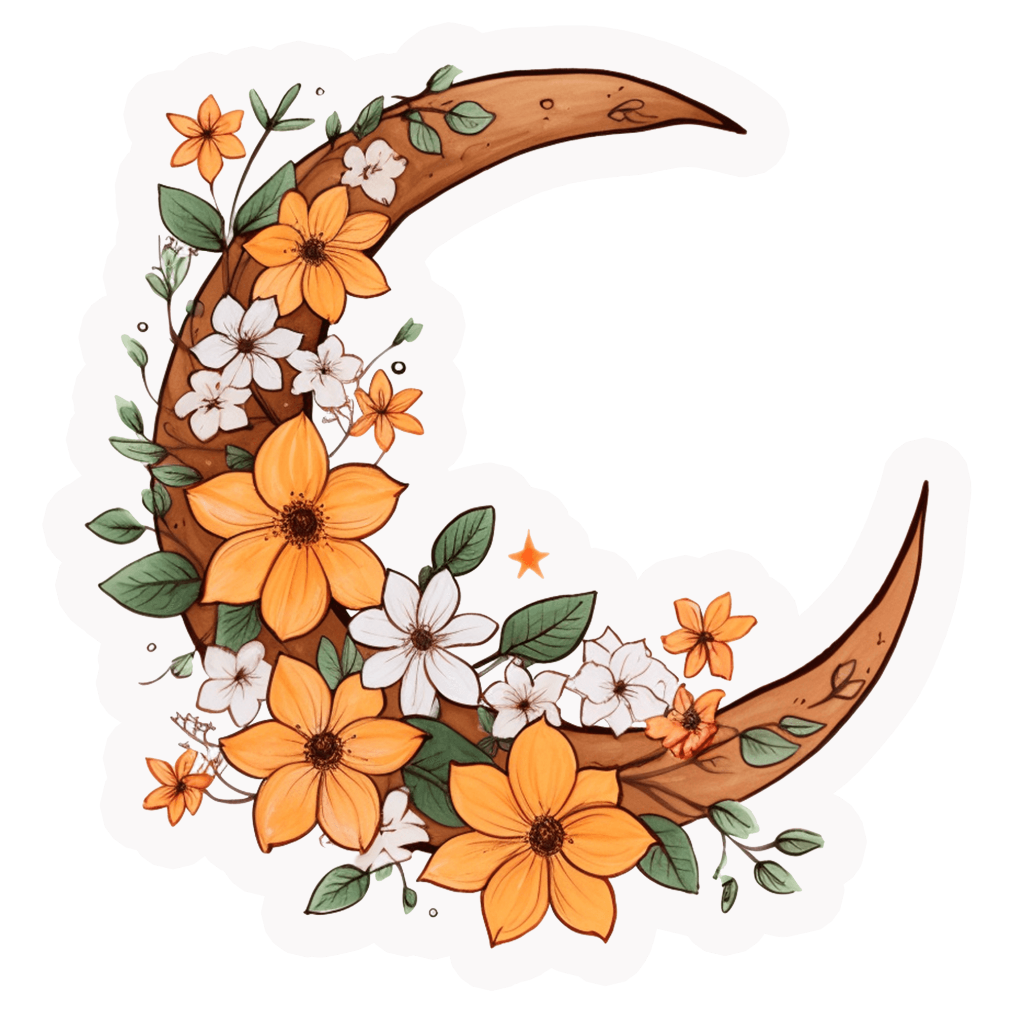 Floral Crescent Moon Sticker