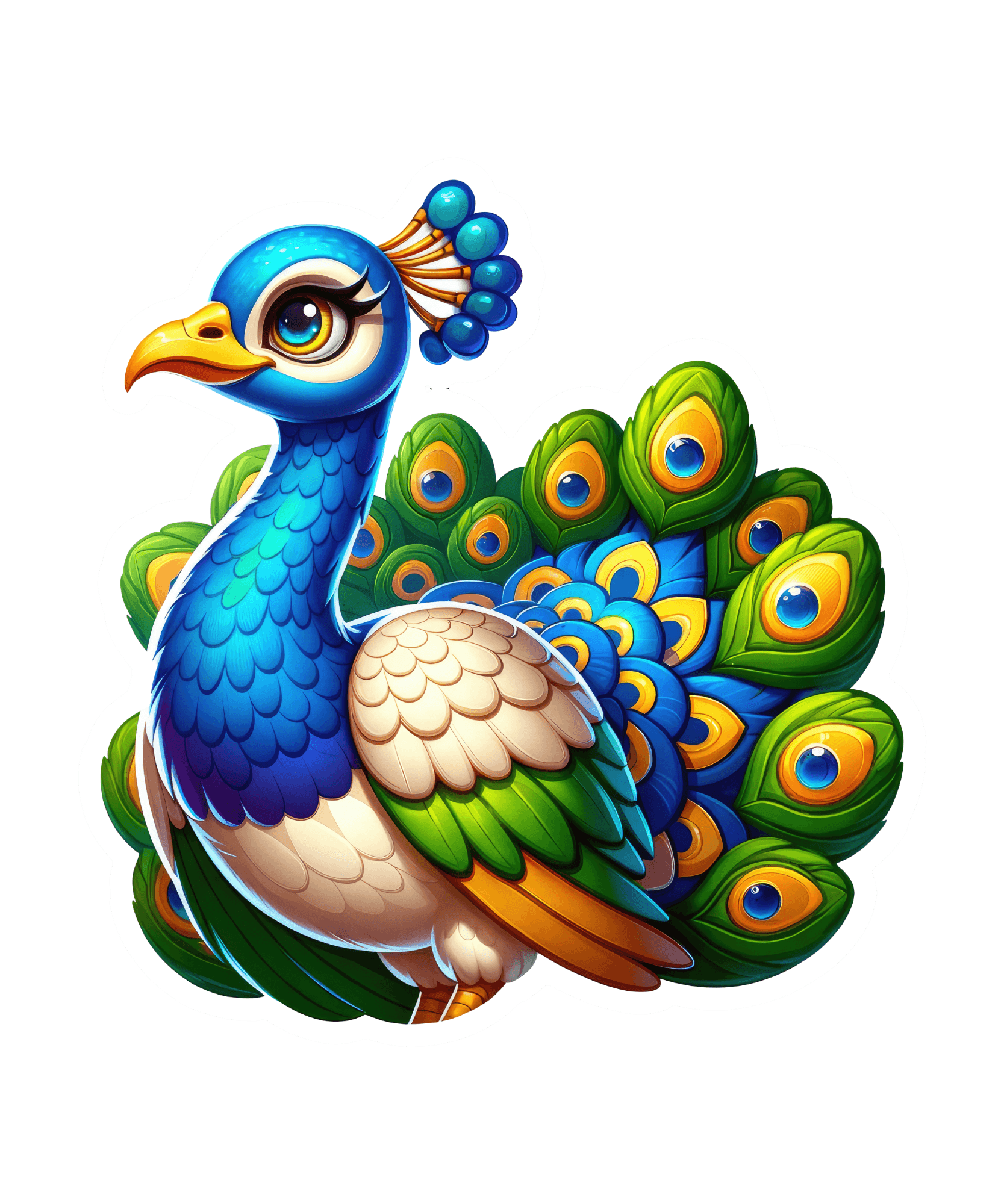 Fabulous Peacock Sticker with Feather Fan Tail