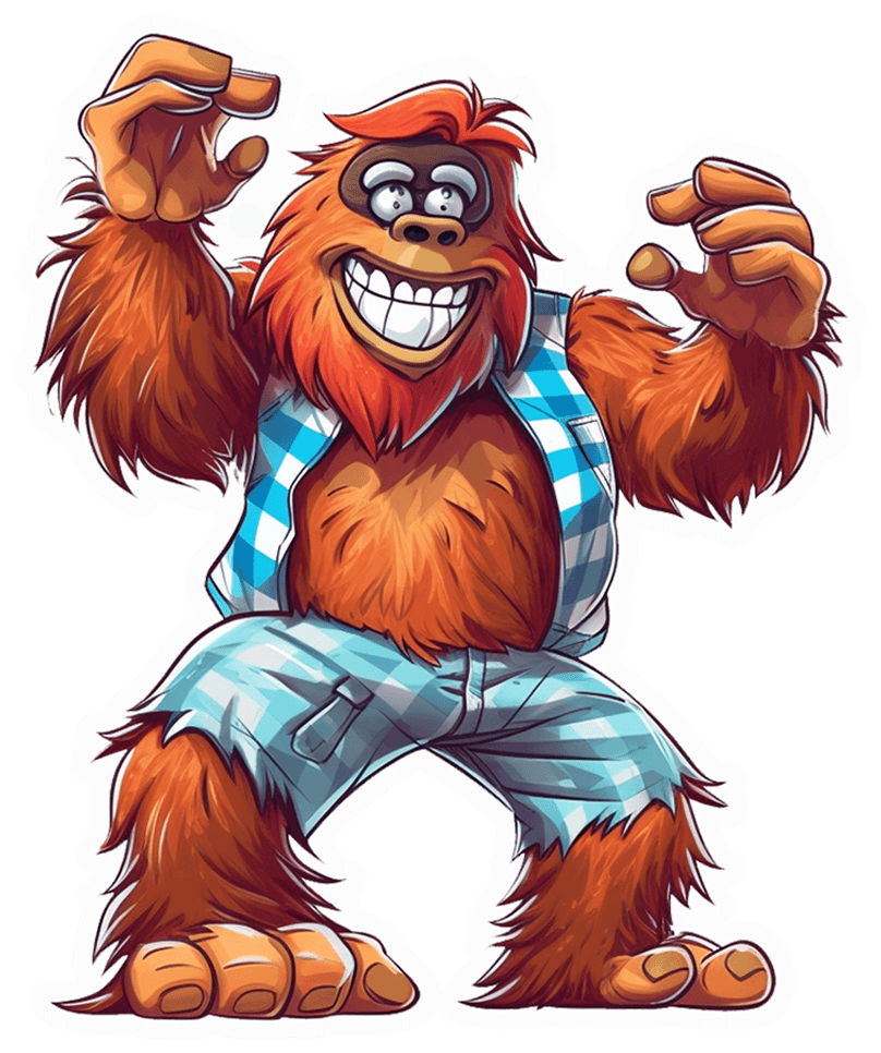 Goofy Bigfoot in Plaid Overalls Sticker