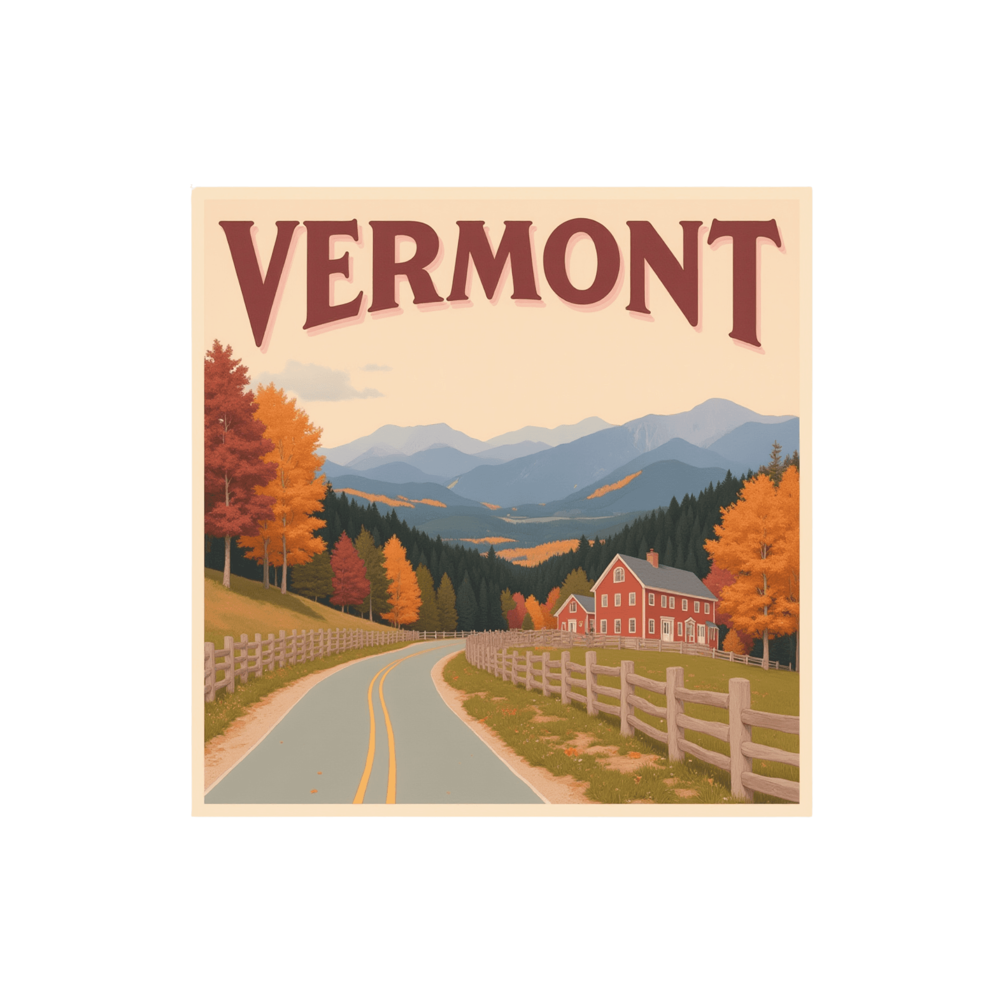 Vermont Autumn Road Vintage Travel Sticker