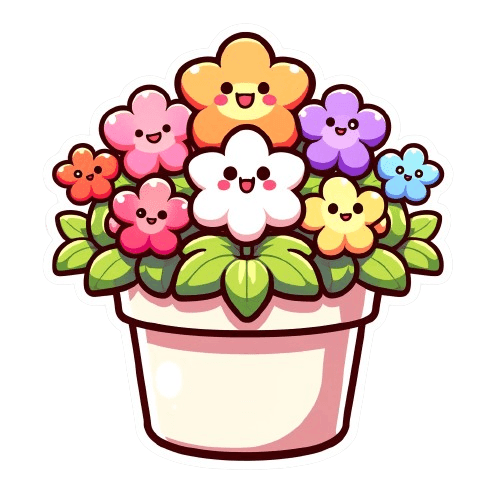 Happy Flower Pot Sticker with Kawaii Blooms