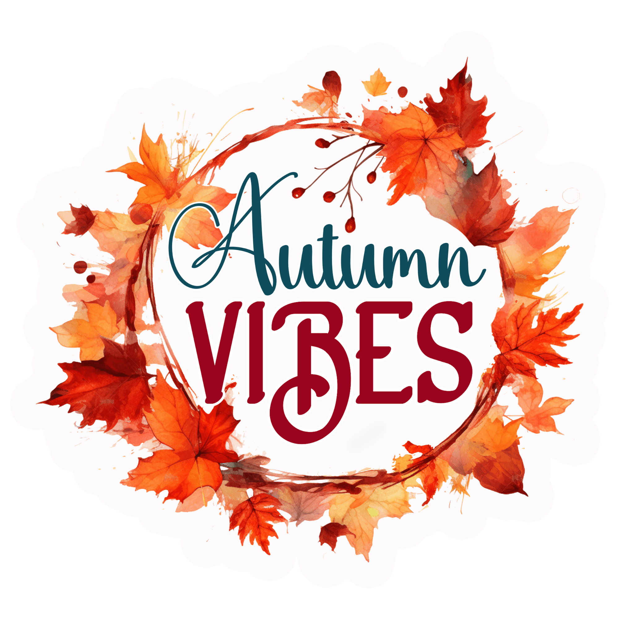 Autumn Vibes Watercolor Maple Leaf Wreath Sticker