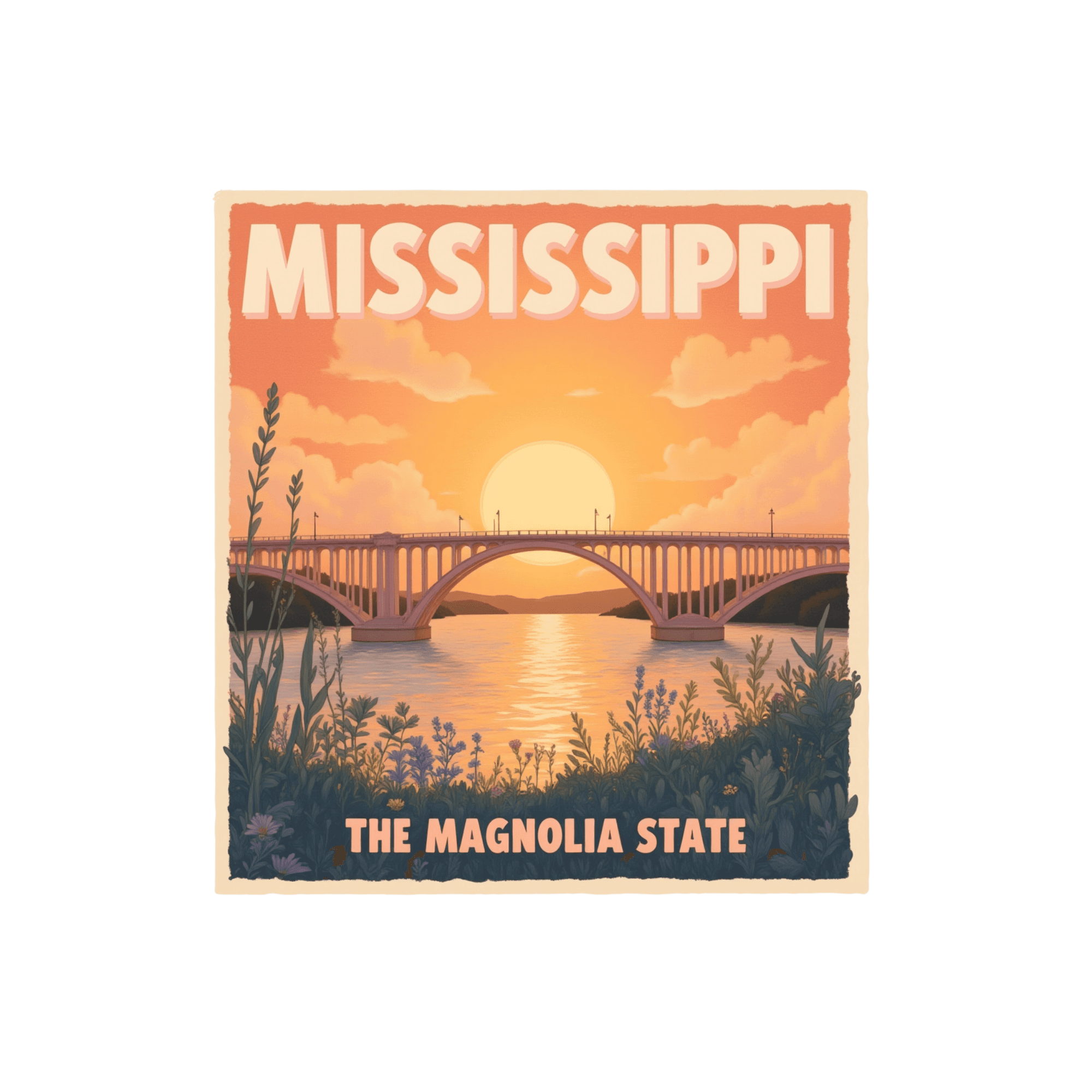 Mississippi Magnolia State Sunset Bridge Sticker