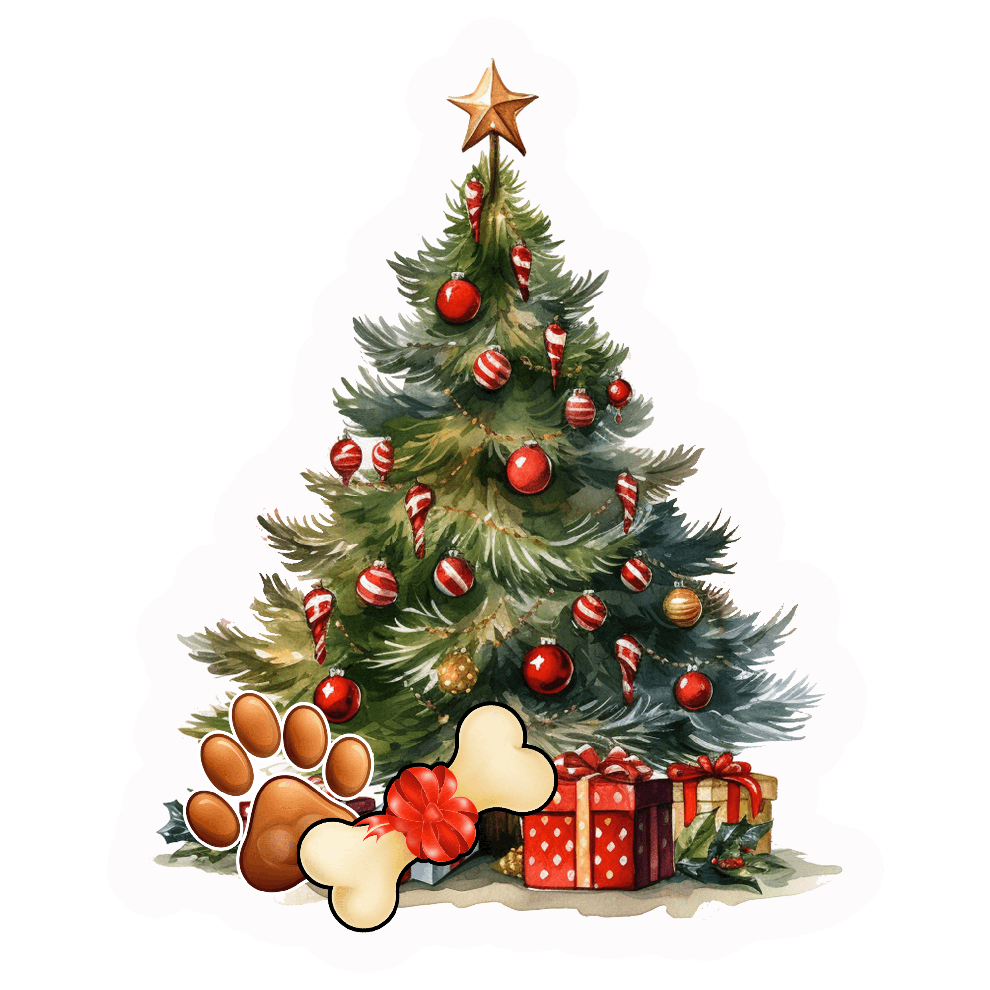 Christmas Tree with Dog Paw & Bone Sticker