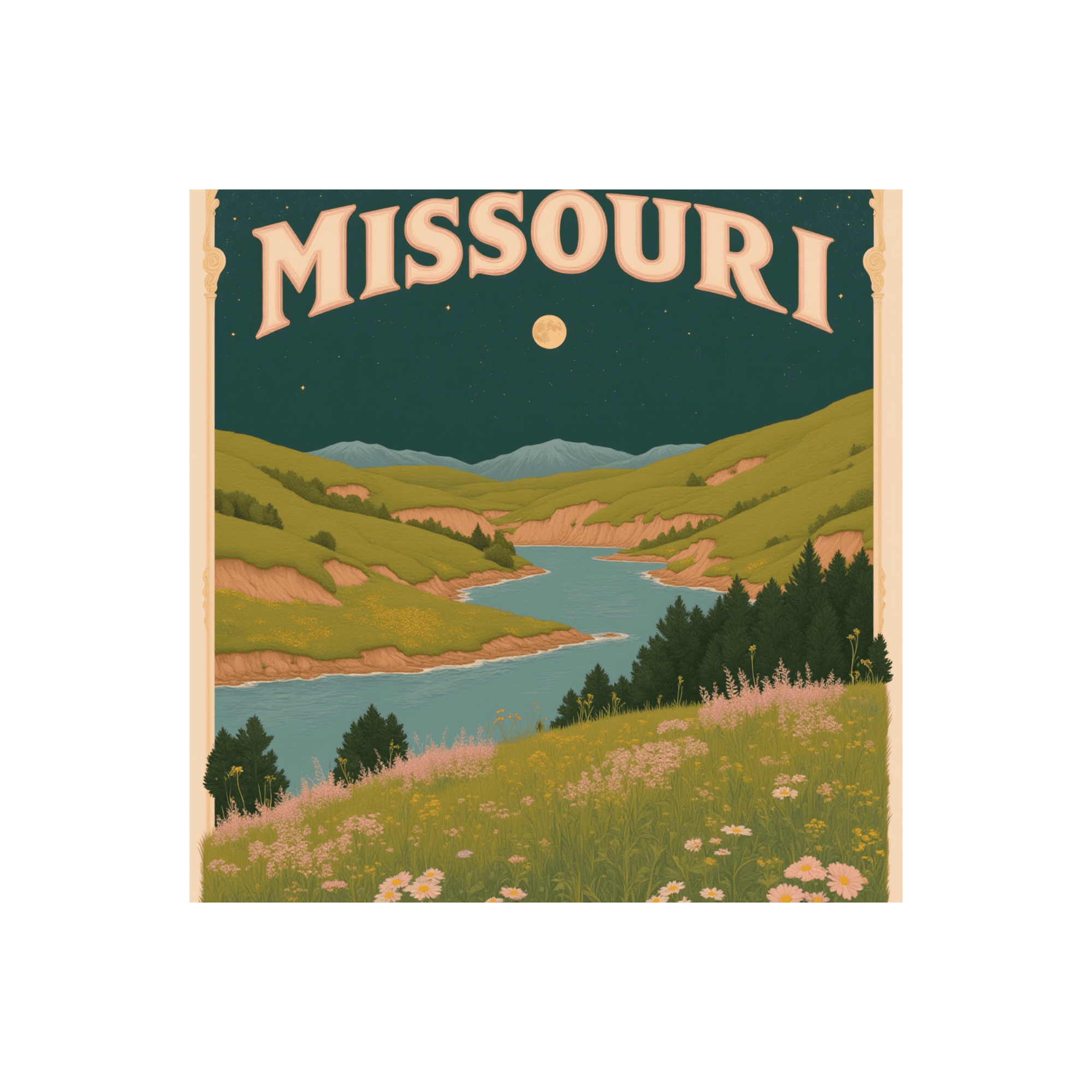 Missouri Moonlit River Valley Sticker