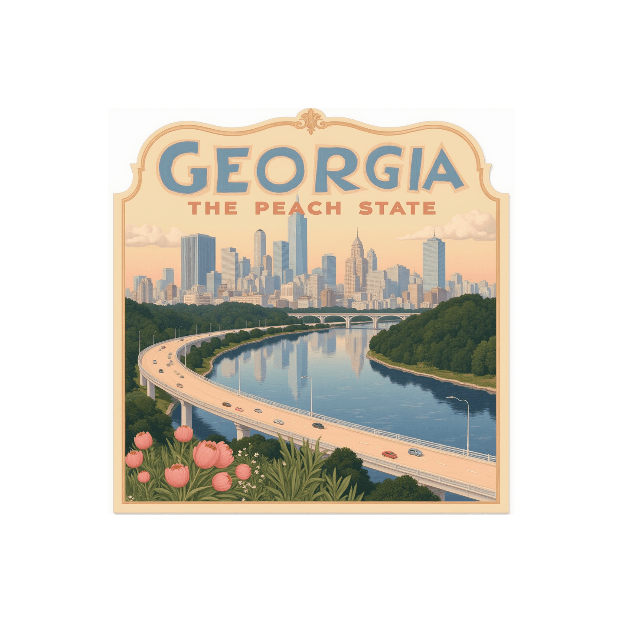 Georgia Peach State Vintage Skyline Sticker