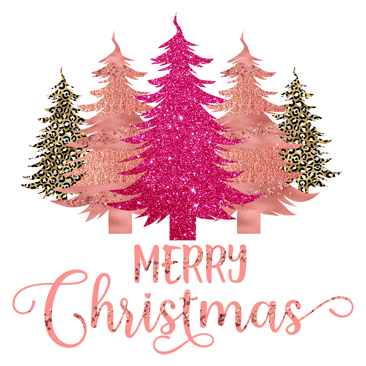 Pink Glam Leopard Christmas Trees Sticker