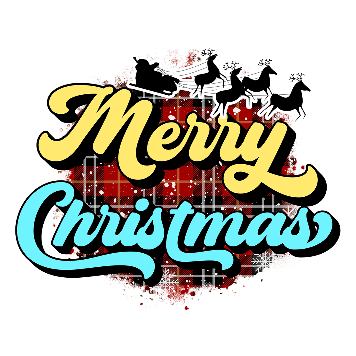 Merry Christmas Plaid Sleigh Sticker