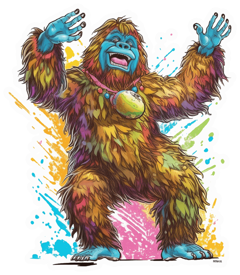 Party Bigfoot Sticker - Rainbow Yeti Explosion